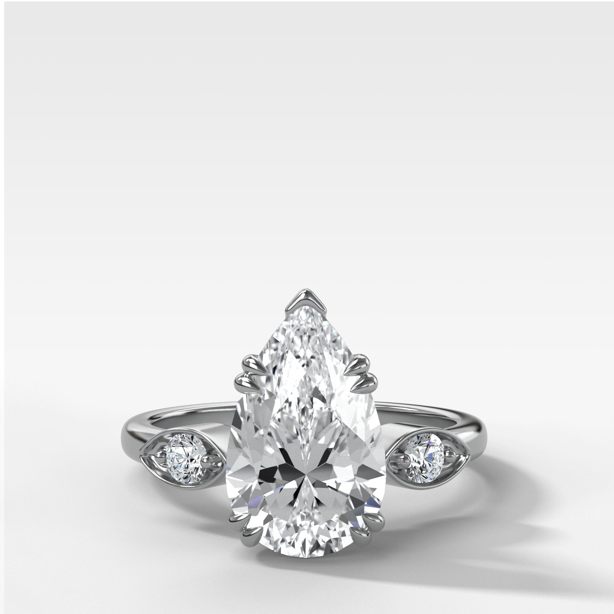 Vintage Ridge Shank Diamond Engagement Ring With Pear Cut Diamond