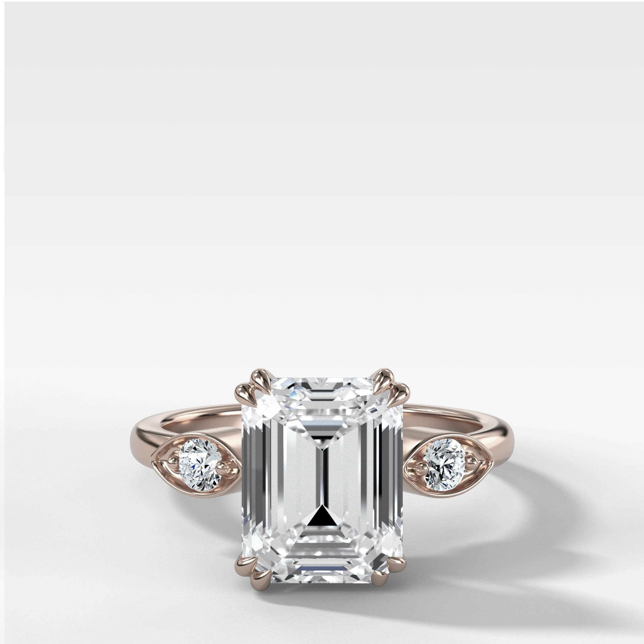 Vintage Ridge Shank Diamond Engagement Ring With Emerald Cut Diamond