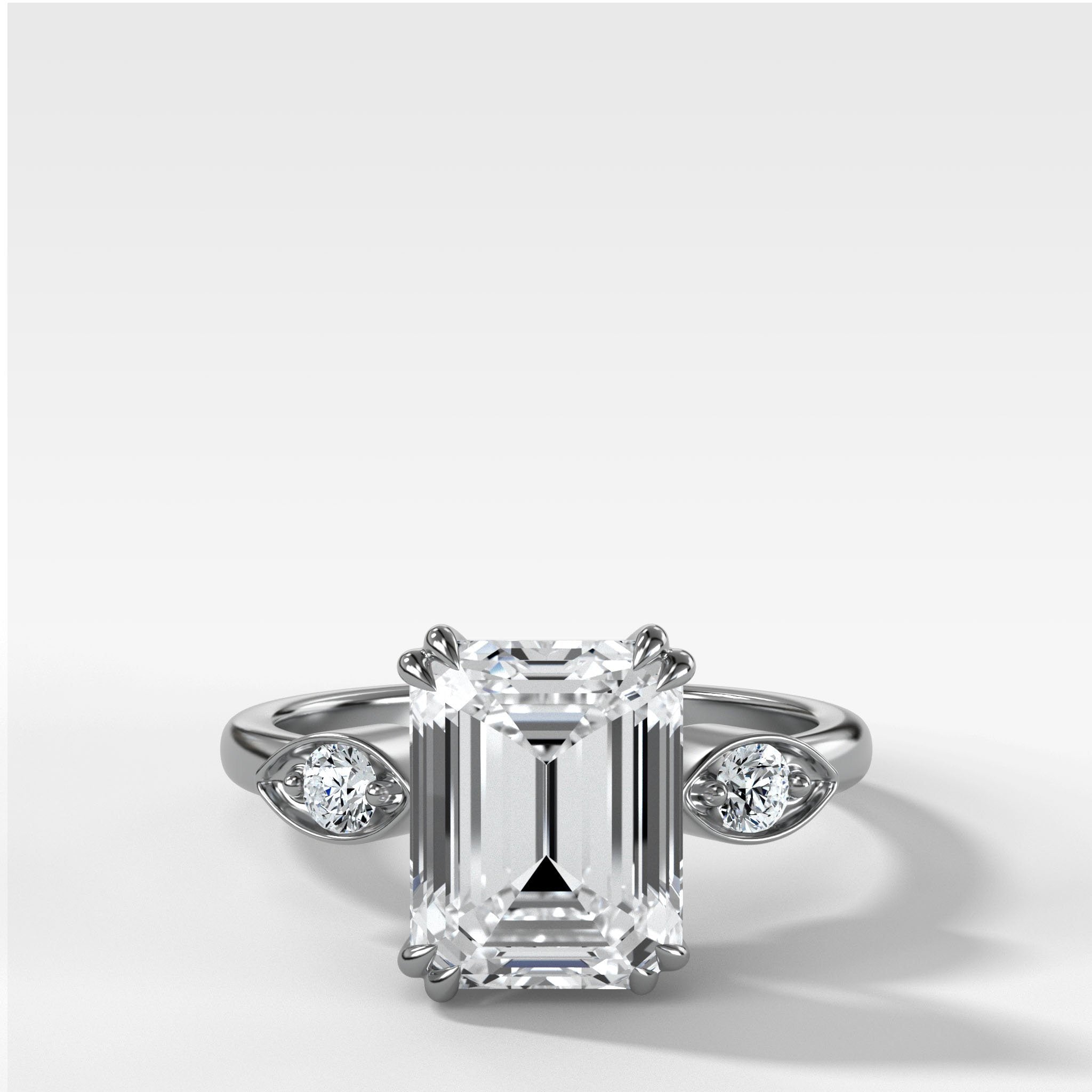Vintage Ridge Shank Diamond Engagement Ring With Emerald Cut Diamond