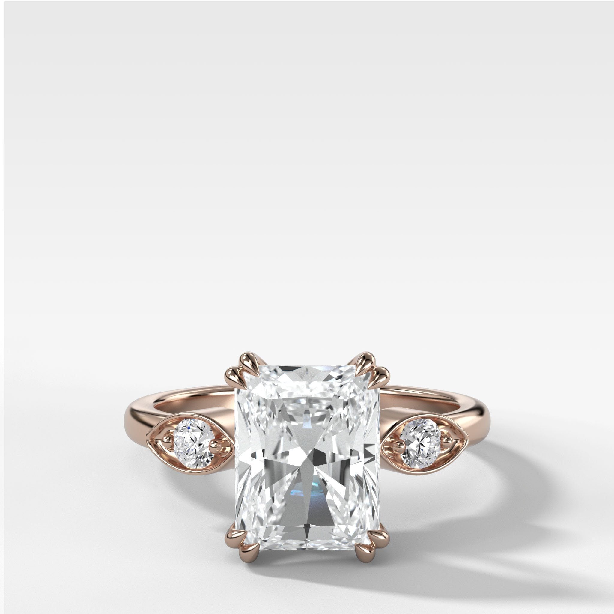 Vintage Ridge Shank Diamond Engagement Ring With Radiant Cut Diamond