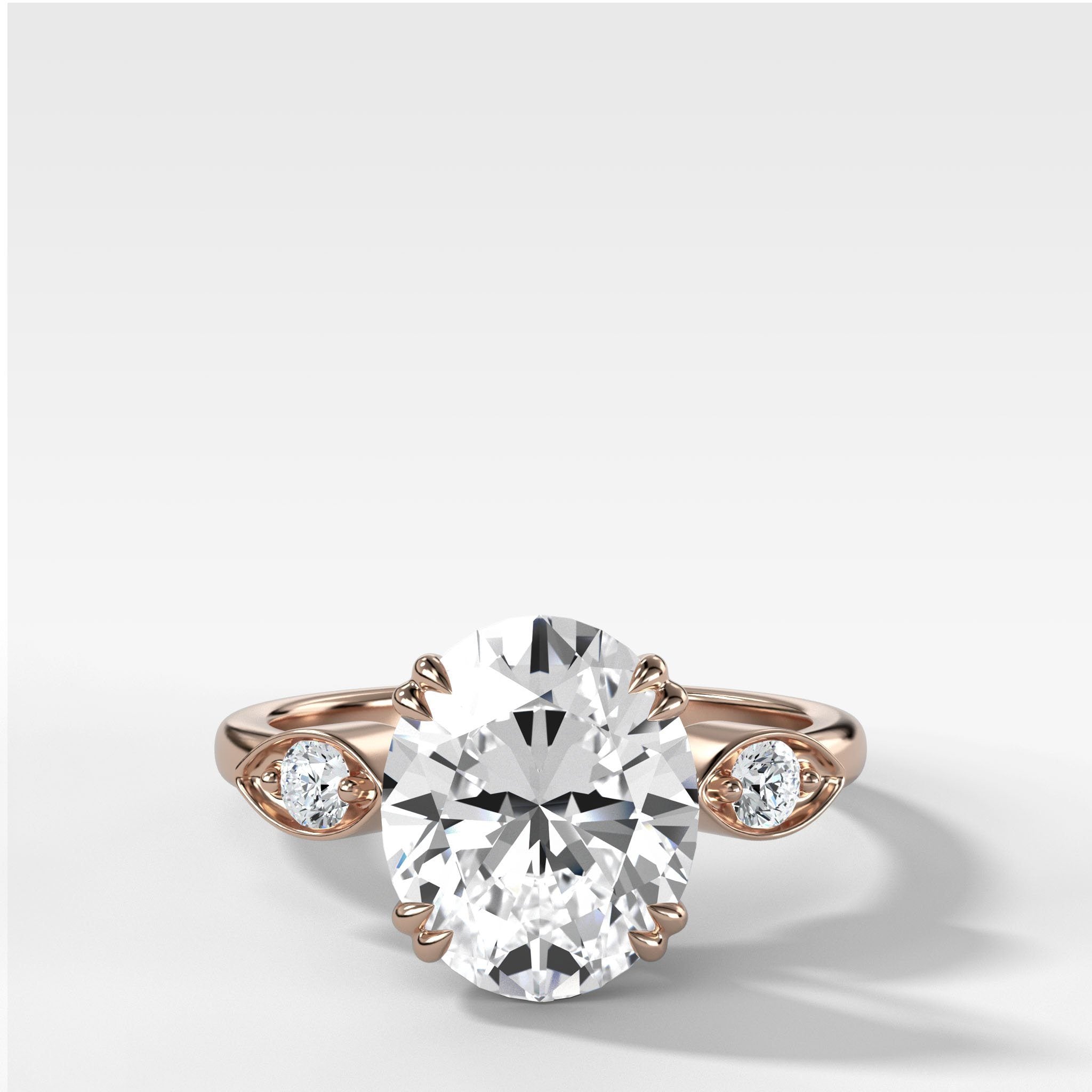 Vintage Ridge Shank Diamond Engagement Ring With Oval Cut Diamond