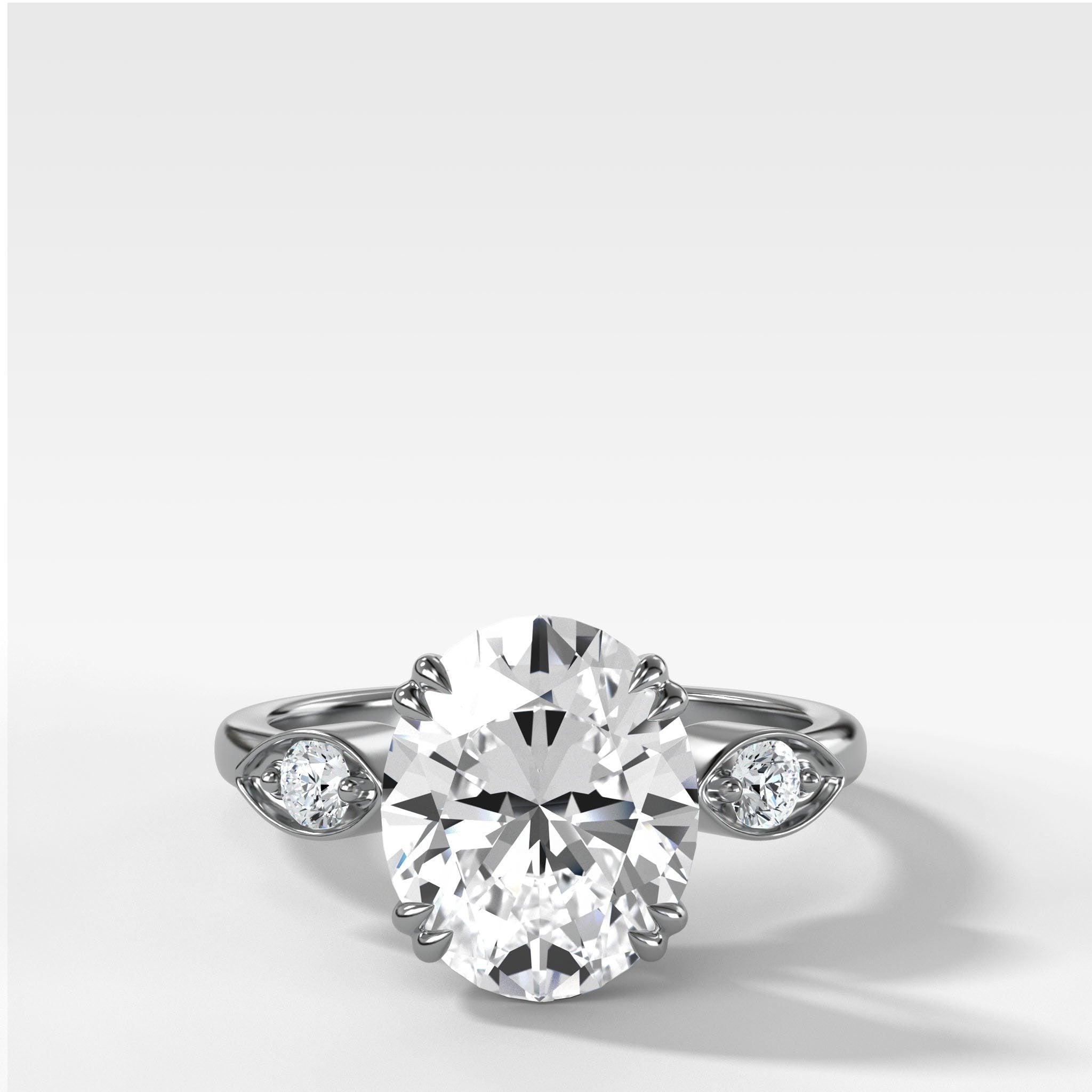 Vintage Ridge Shank Diamond Engagement Ring With Oval Cut Diamond