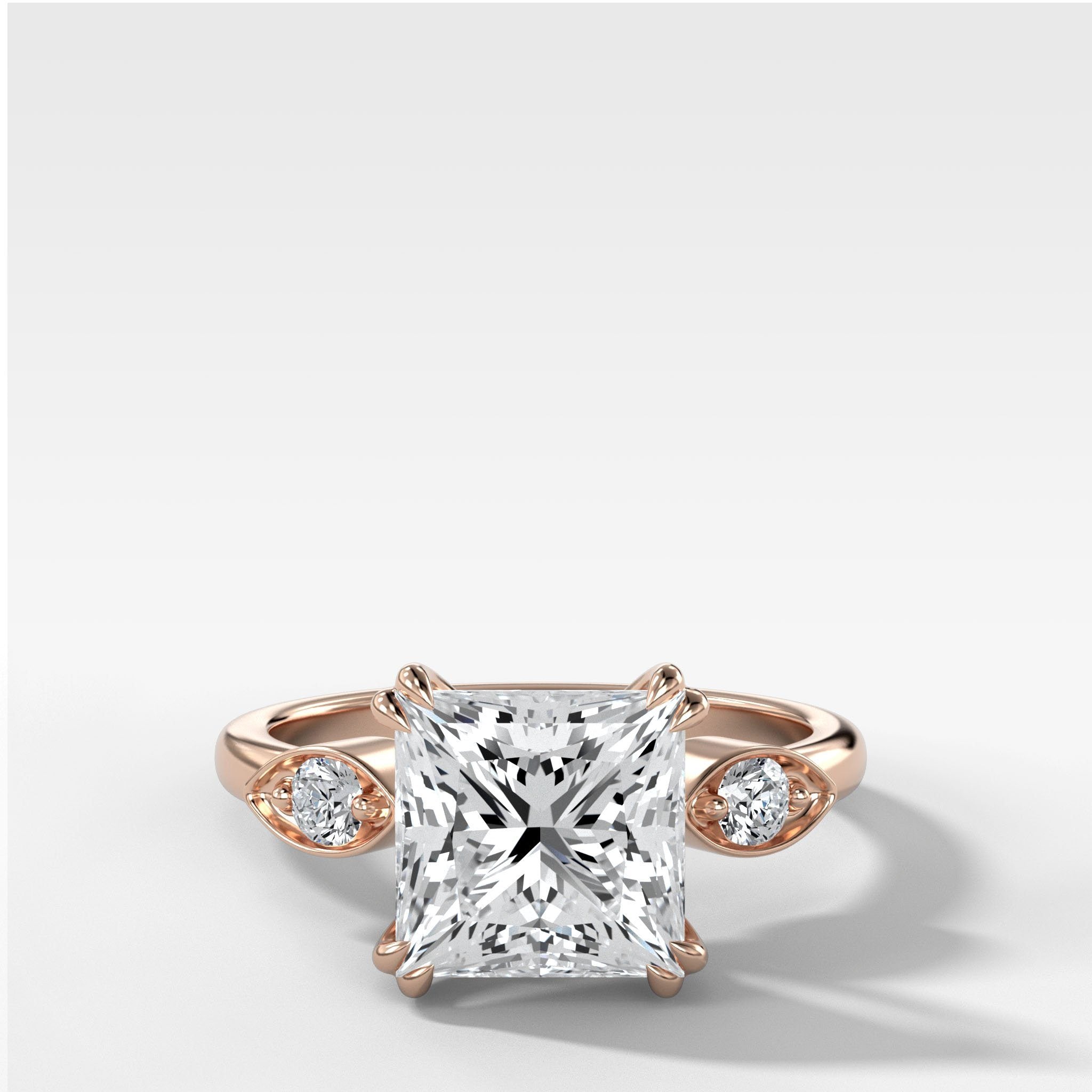 Vintage Ridge Shank Diamond Engagement Ring With Princess Cut Diamond