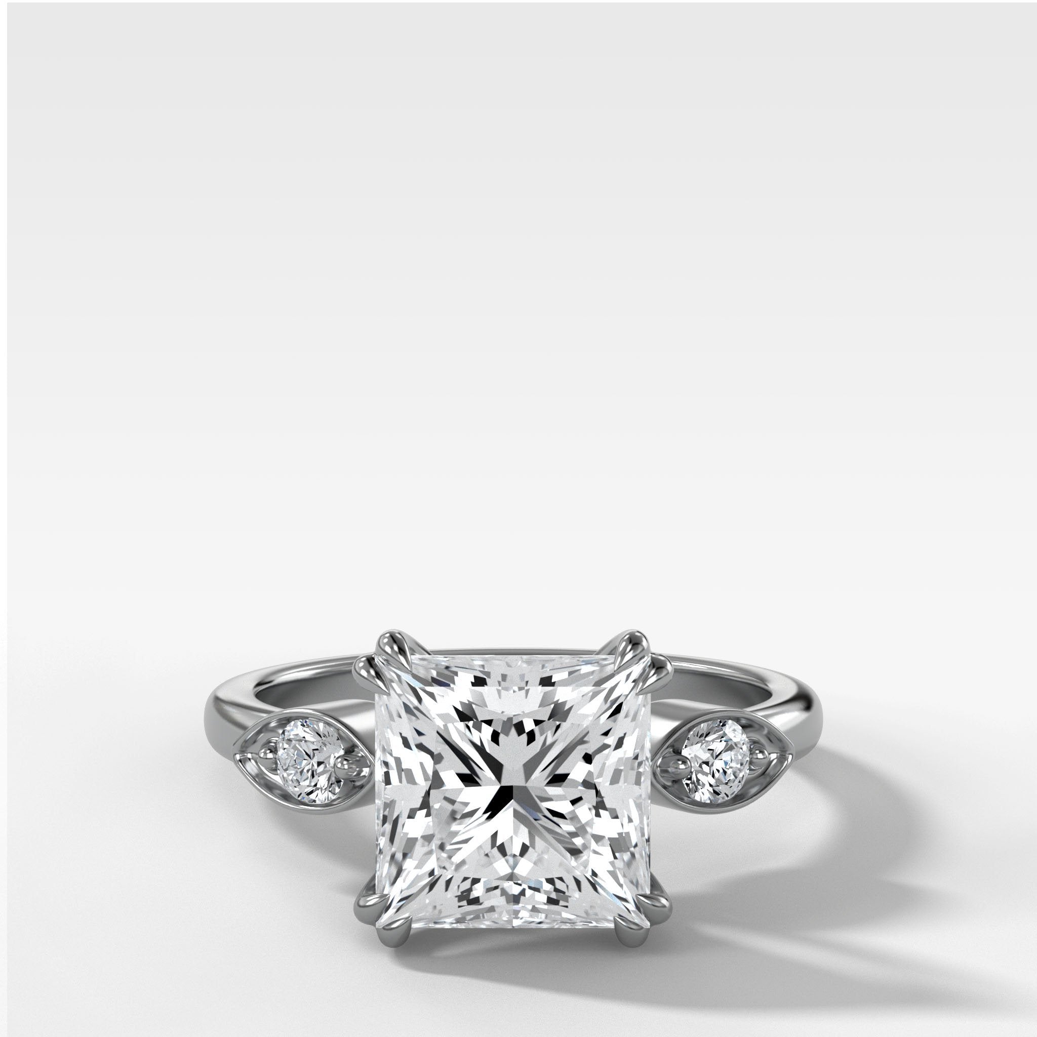 Vintage Ridge Shank Diamond Engagement Ring With Princess Cut Diamond