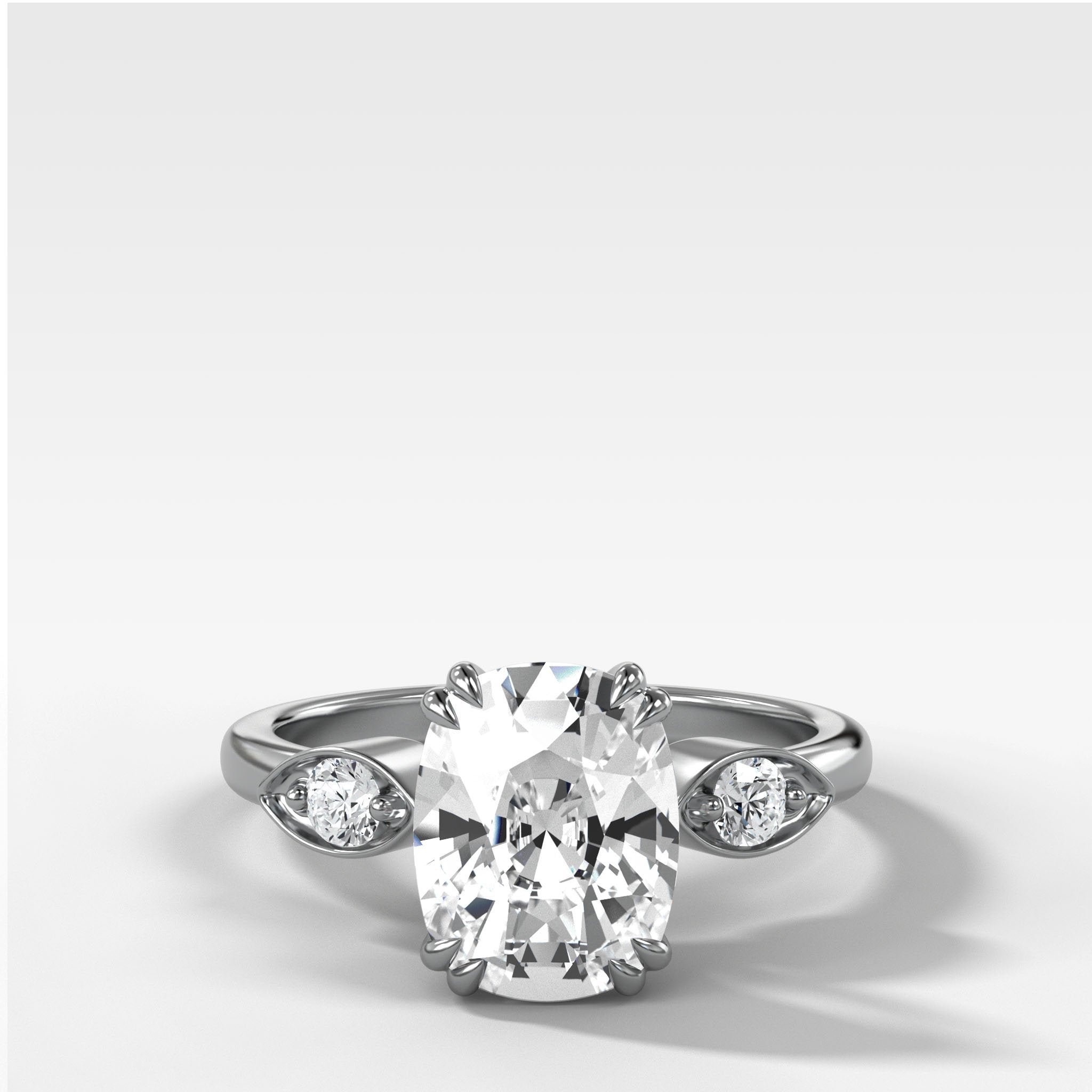 Vintage Ridge Shank Diamond Engagement Ring With Elongated Cushion Cut Diamond