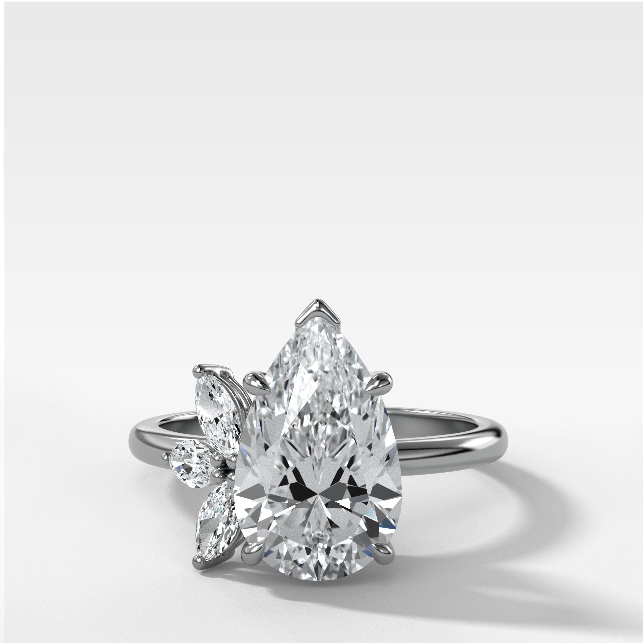 Lotus Engagement Ring With Pear Cut Diamond