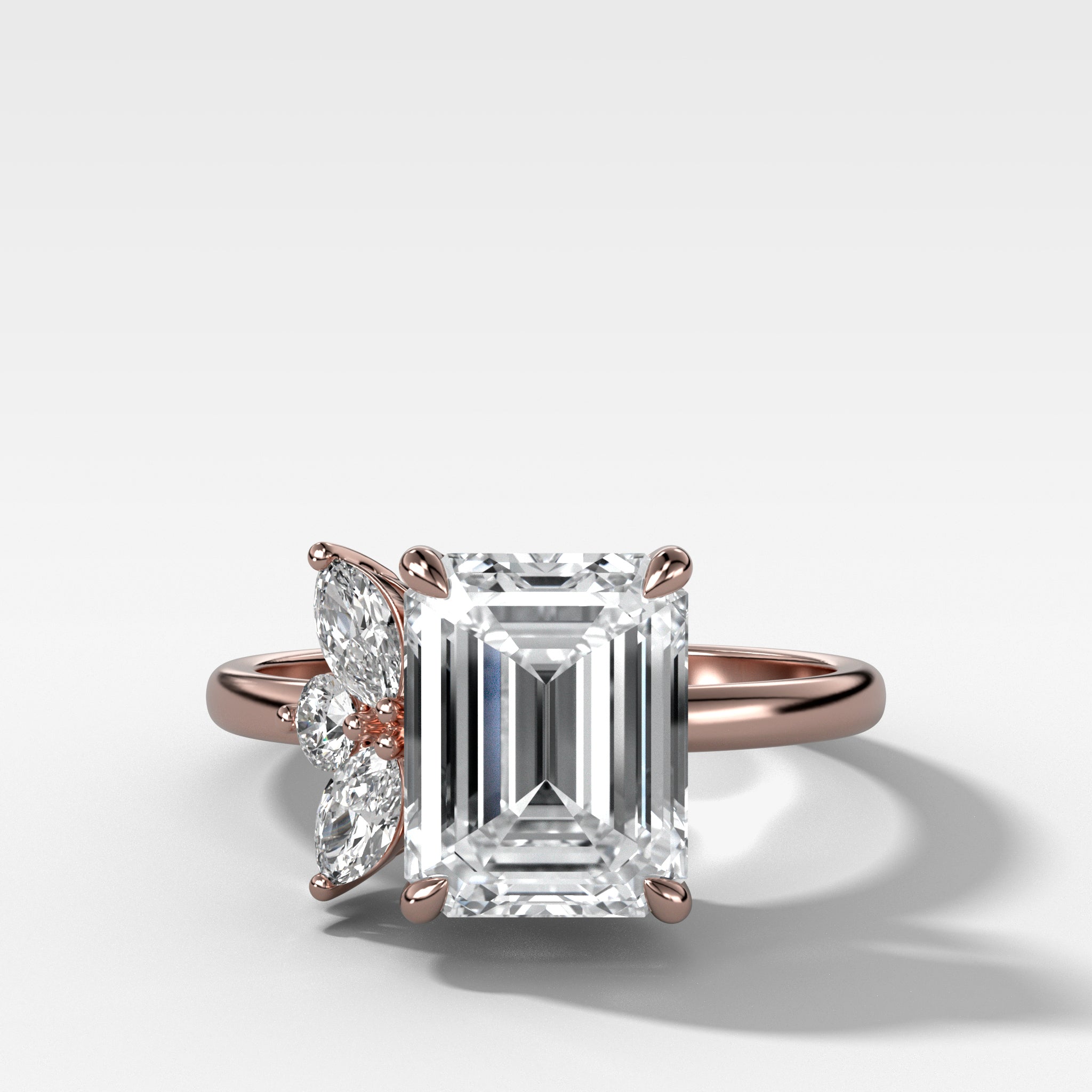 Lotus Engagement Ring With Emerald Cut Diamond