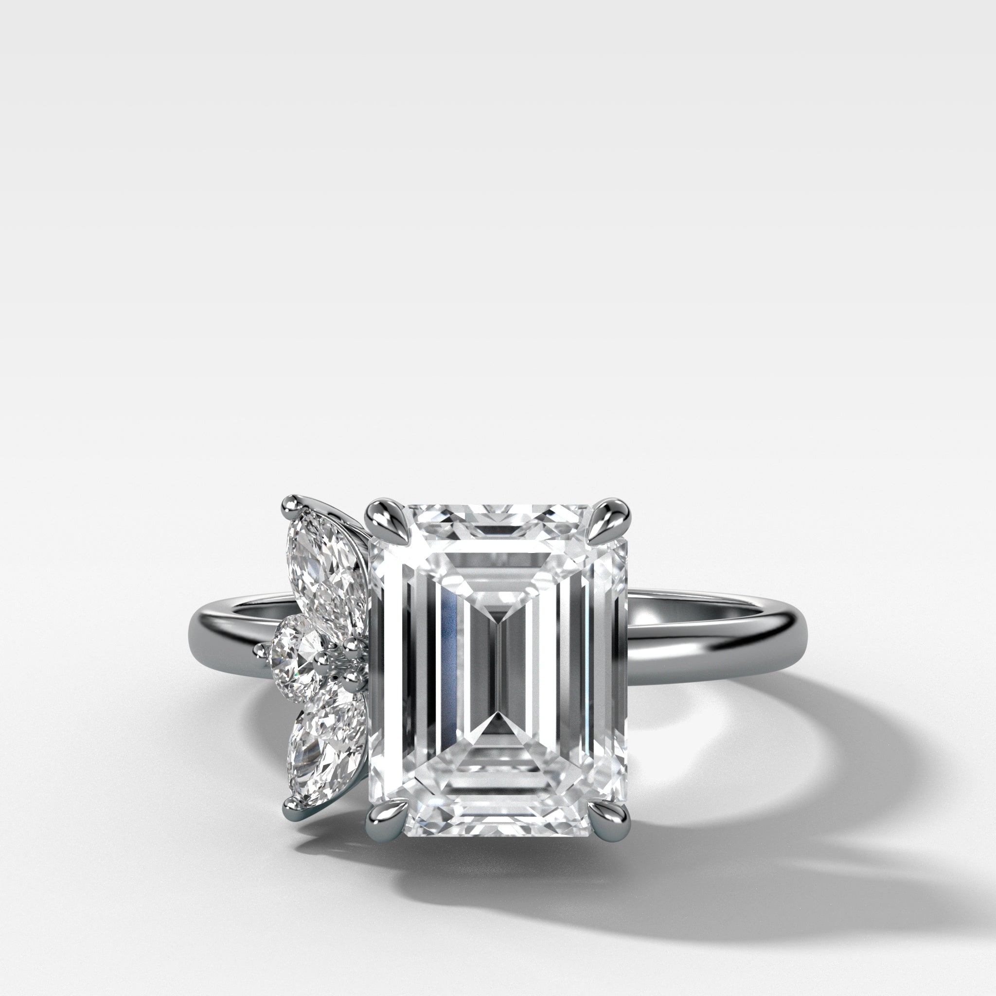 Lotus Engagement Ring With Emerald Cut Diamond