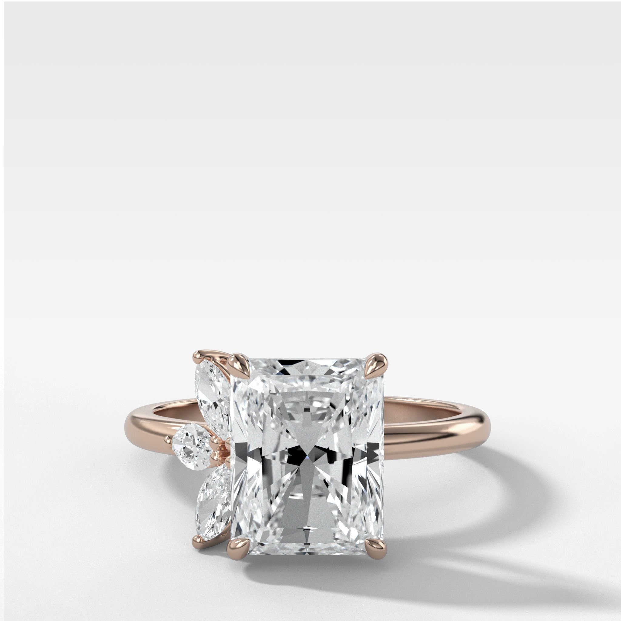 Lotus Engagement Ring With Elongated Radiant Cut Diamond
