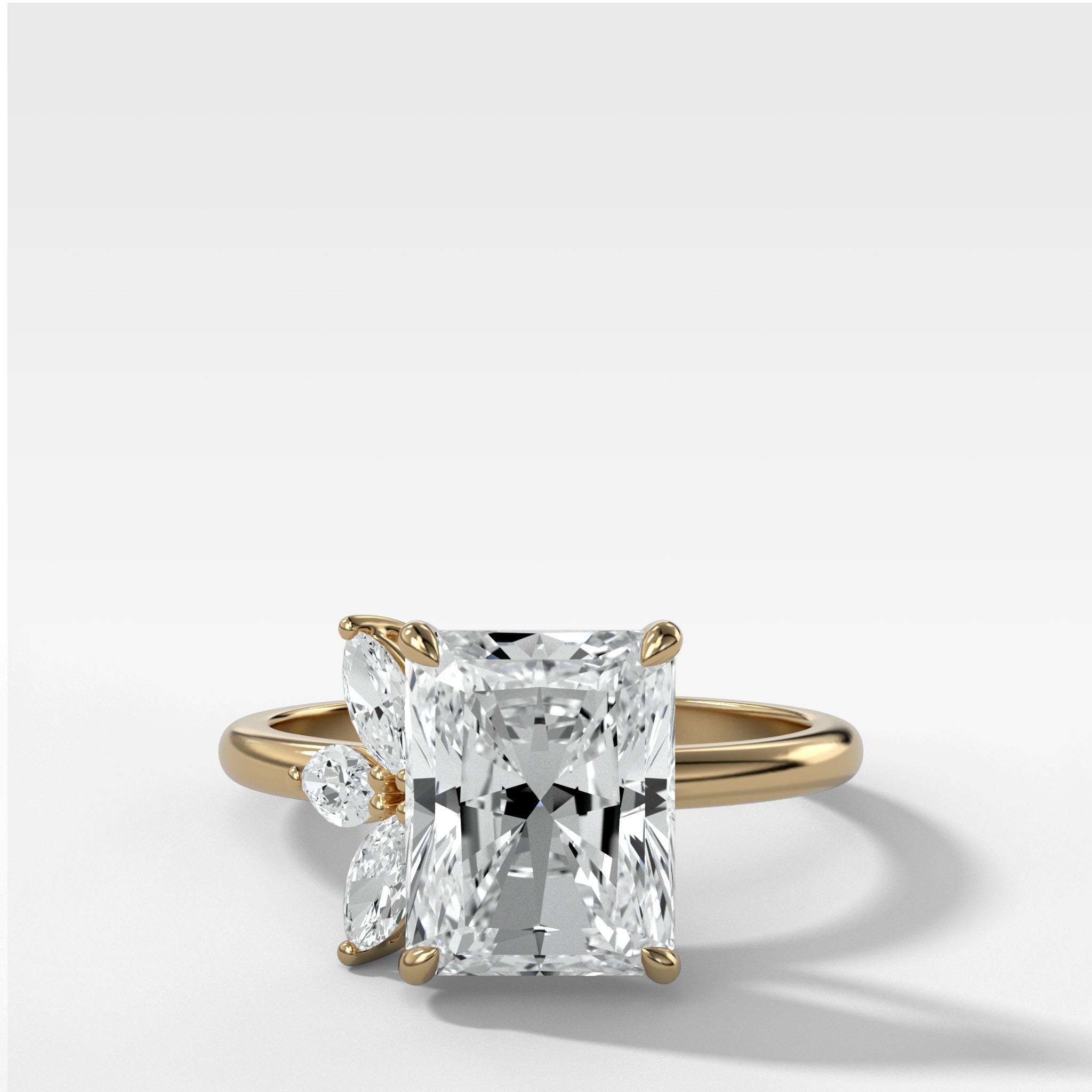 Lotus Engagement Ring With Elongated Radiant Cut Diamond