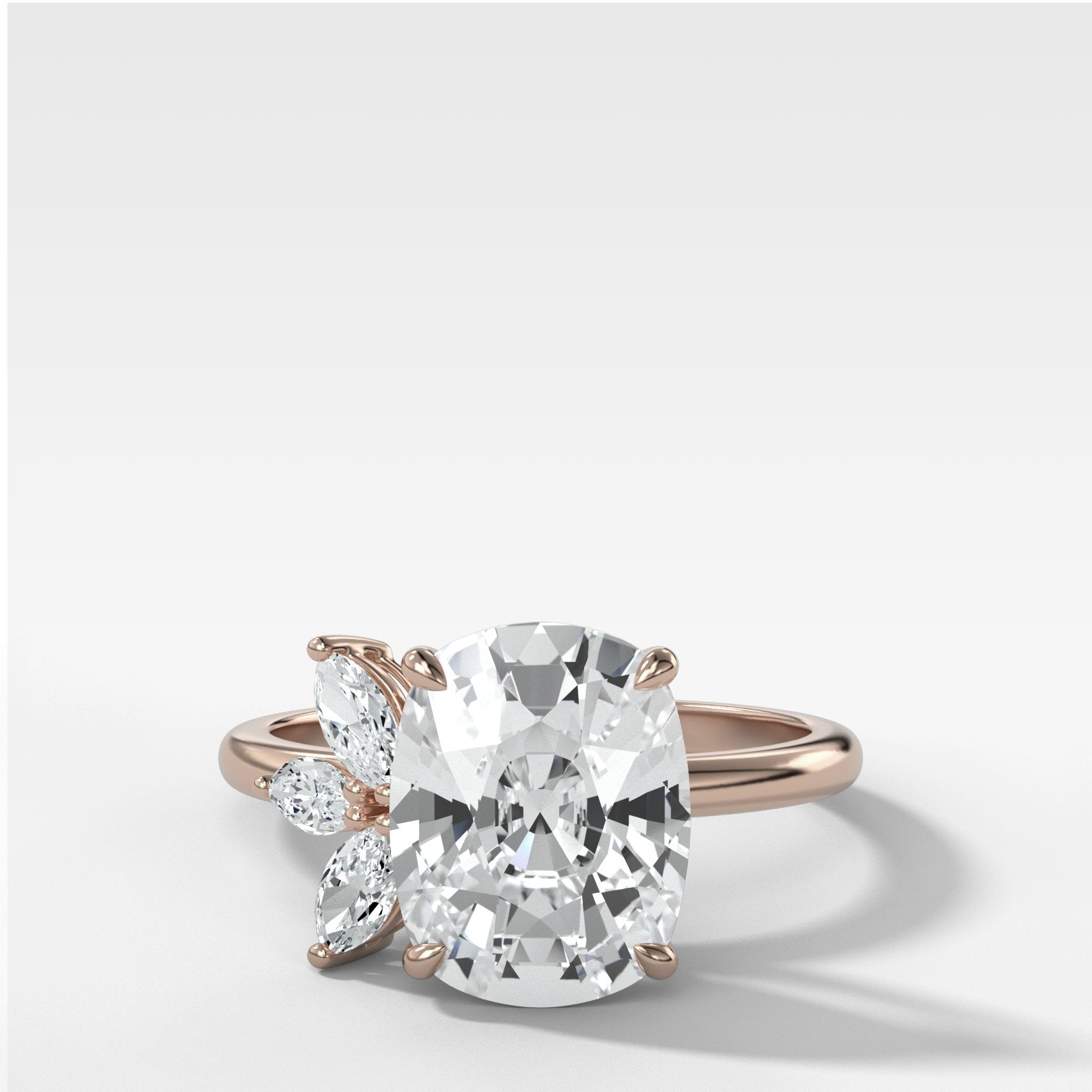 Lotus Engagement Ring With Elongated Cushion Cut Diamond