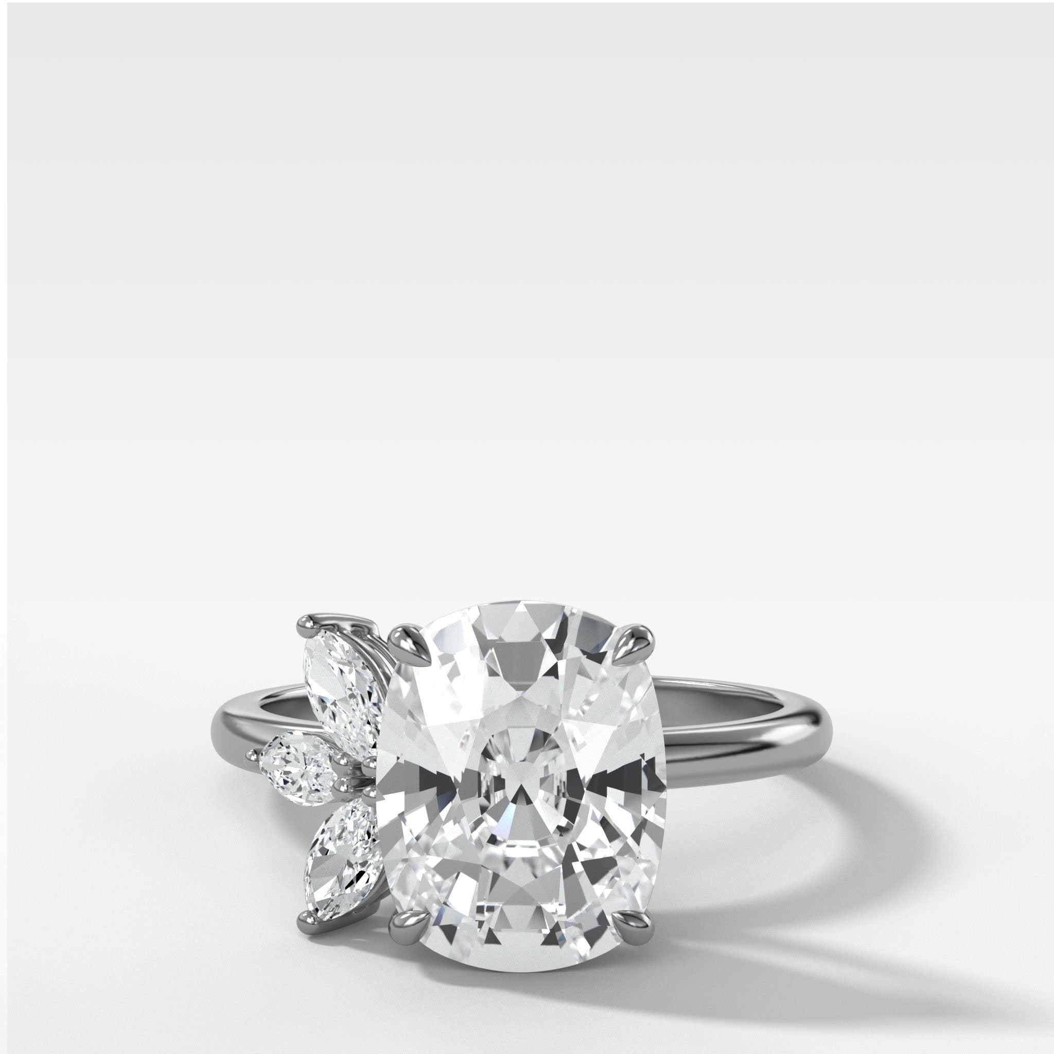Lotus Engagement Ring With Elongated Cushion Cut Diamond