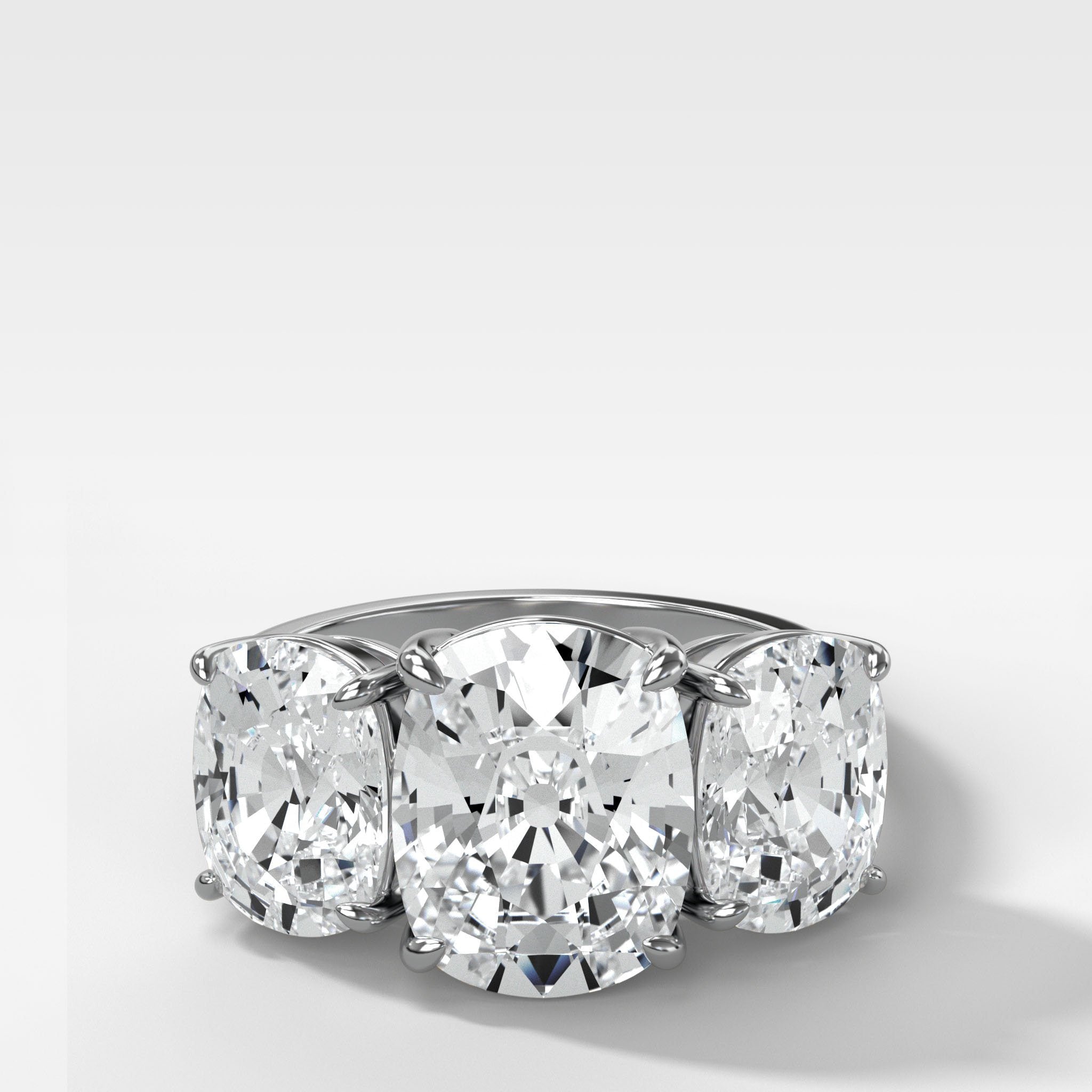 Triad Engagement Ring With Elongated Cushion Cut Diamonds
