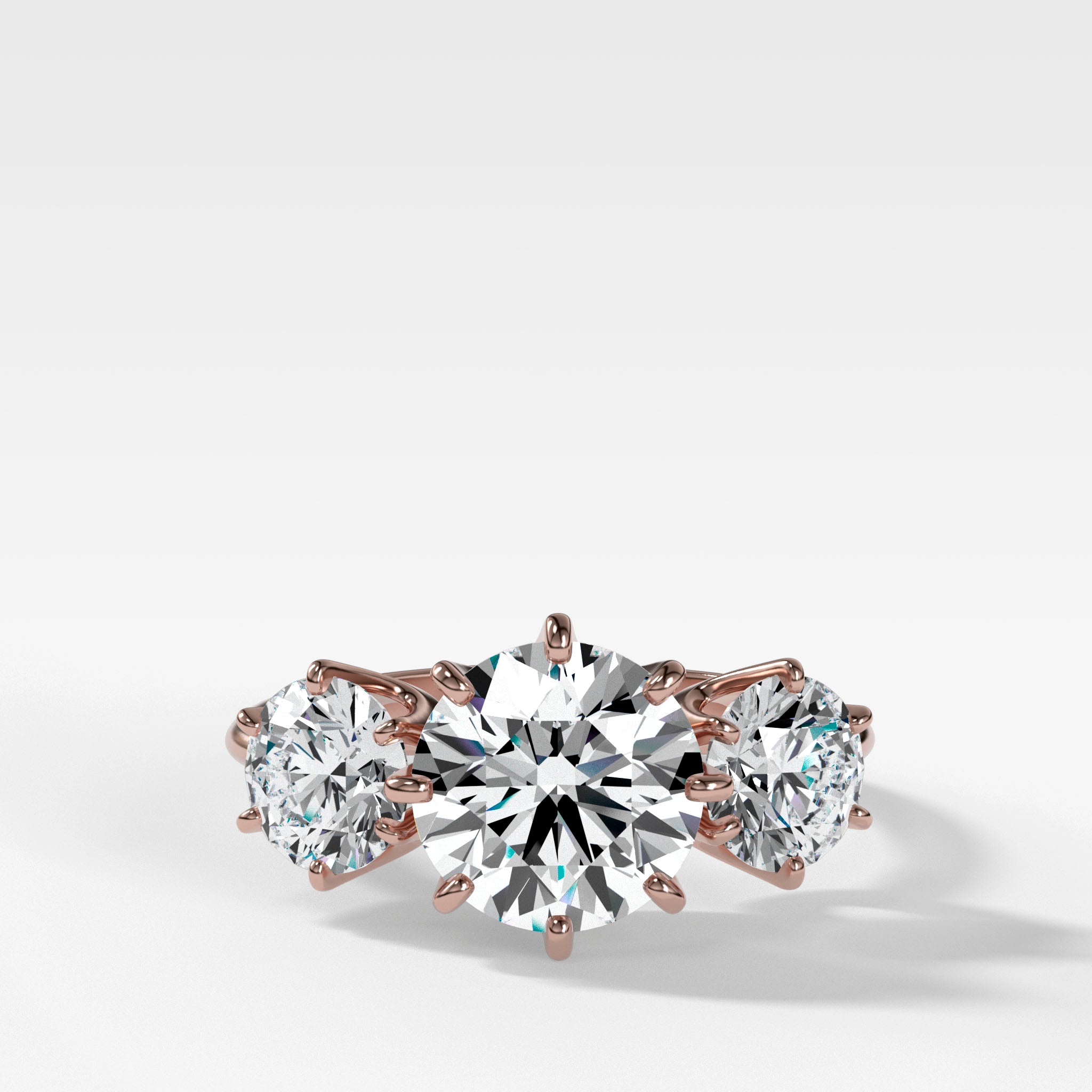 Vintage Eight Prong Three Stone Engagement Ring With Round Diamonds