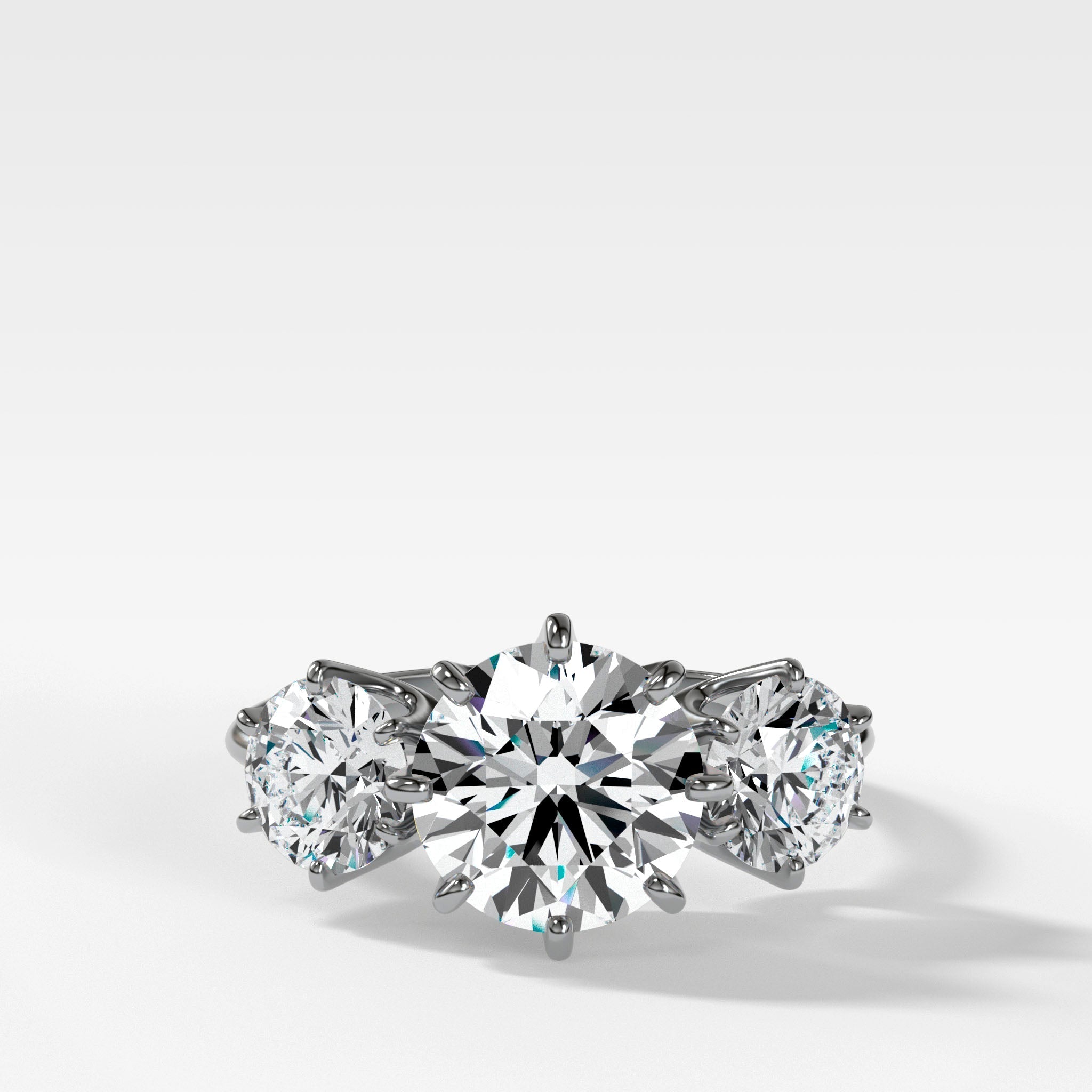 Vintage Eight Prong Three Stone Engagement Ring With Round Diamonds