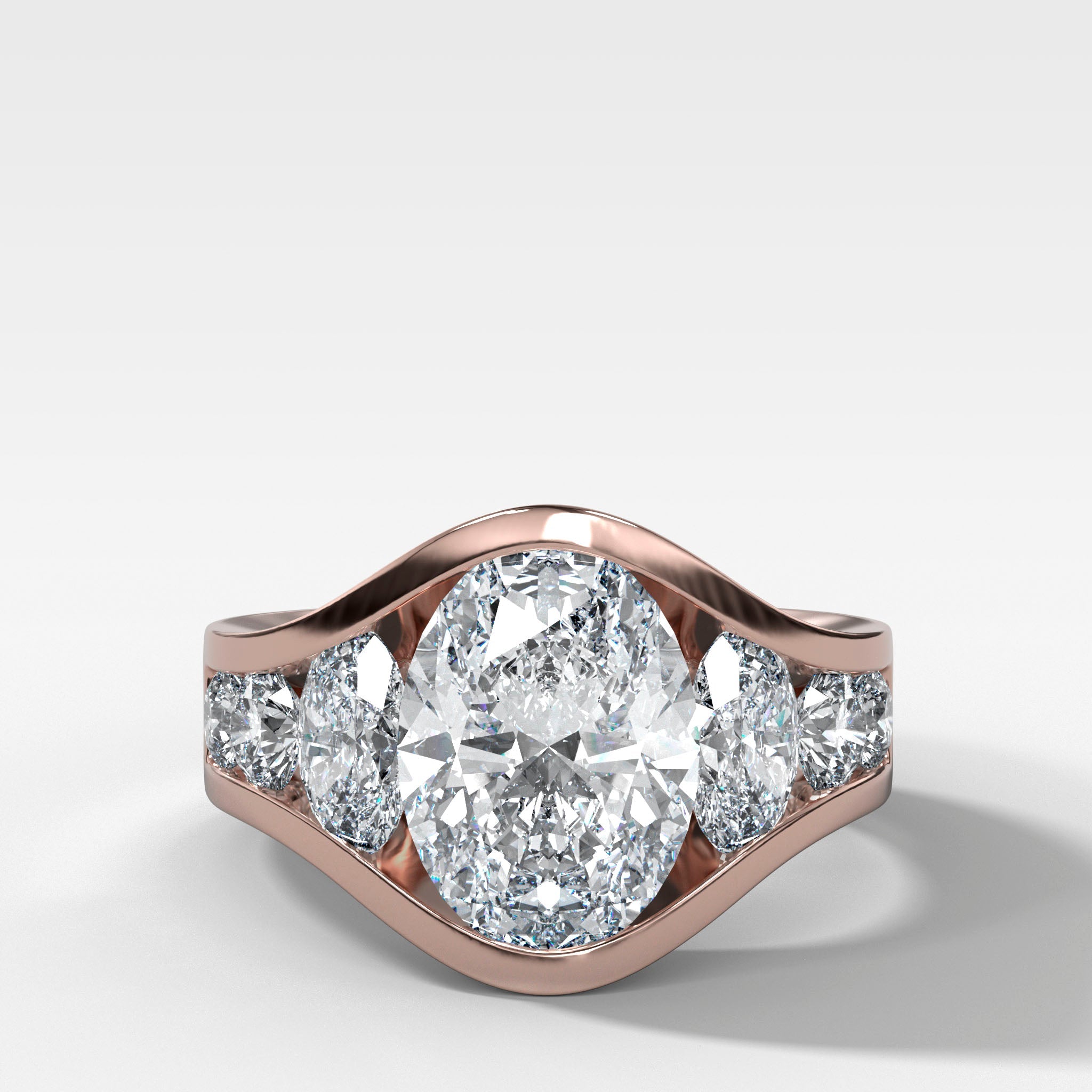 Full Channel Set Engagement Ring with Oval and Round Diamonds