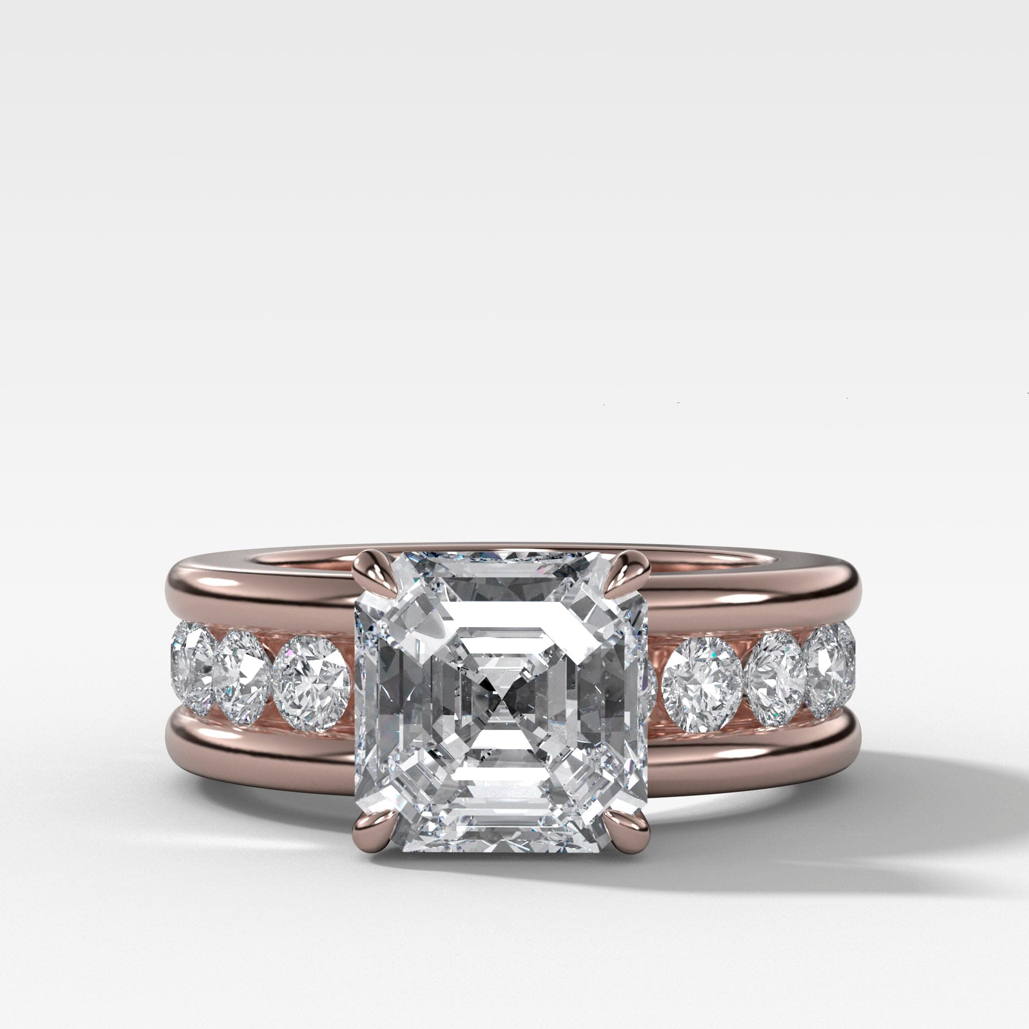 Chunky Channel Set Engagement Ring with Asscher Cut Diamond