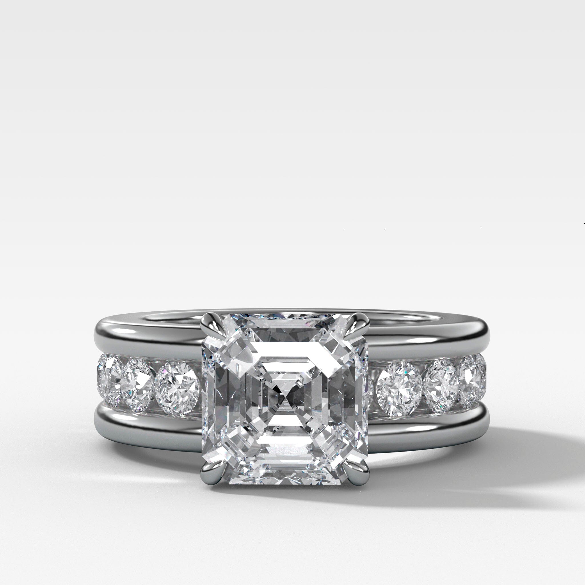 Chunky Channel Set Engagement Ring with Asscher Cut Diamond