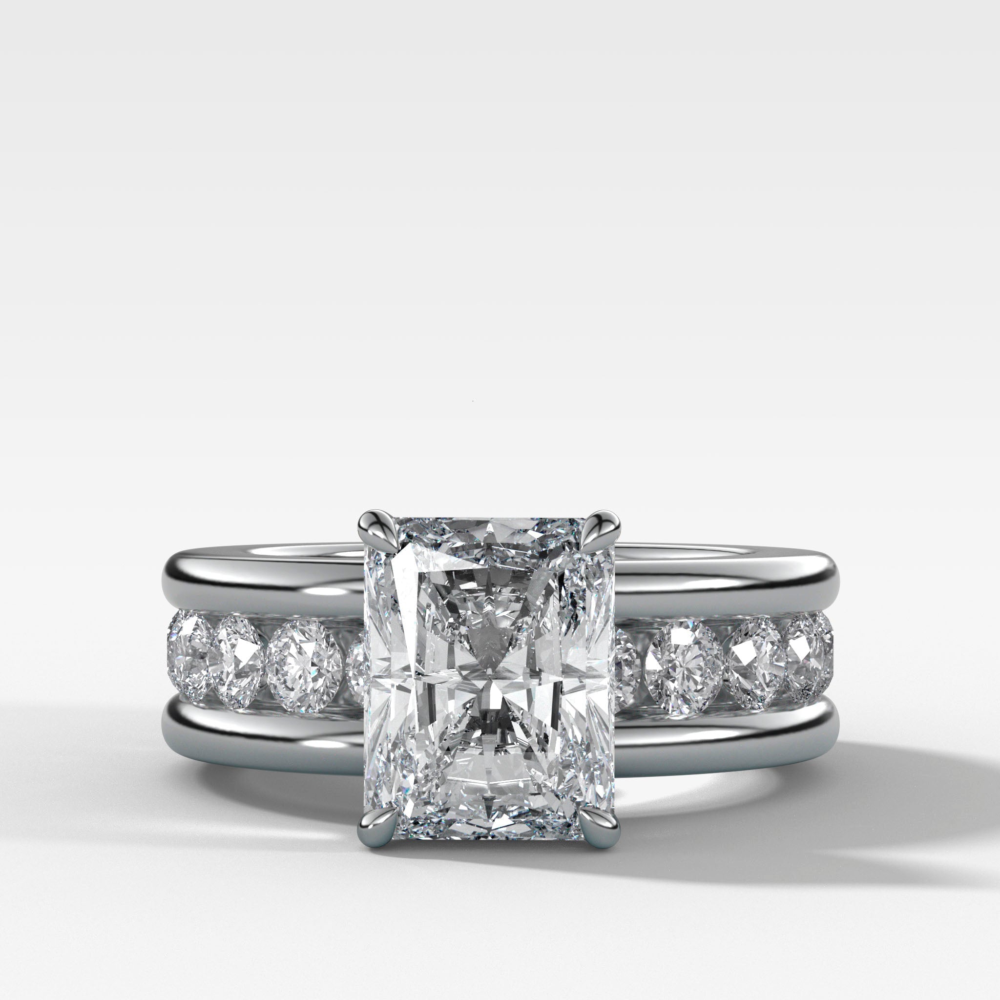 Chunky Channel Set Engagement Ring with Radiant Cut Diamond