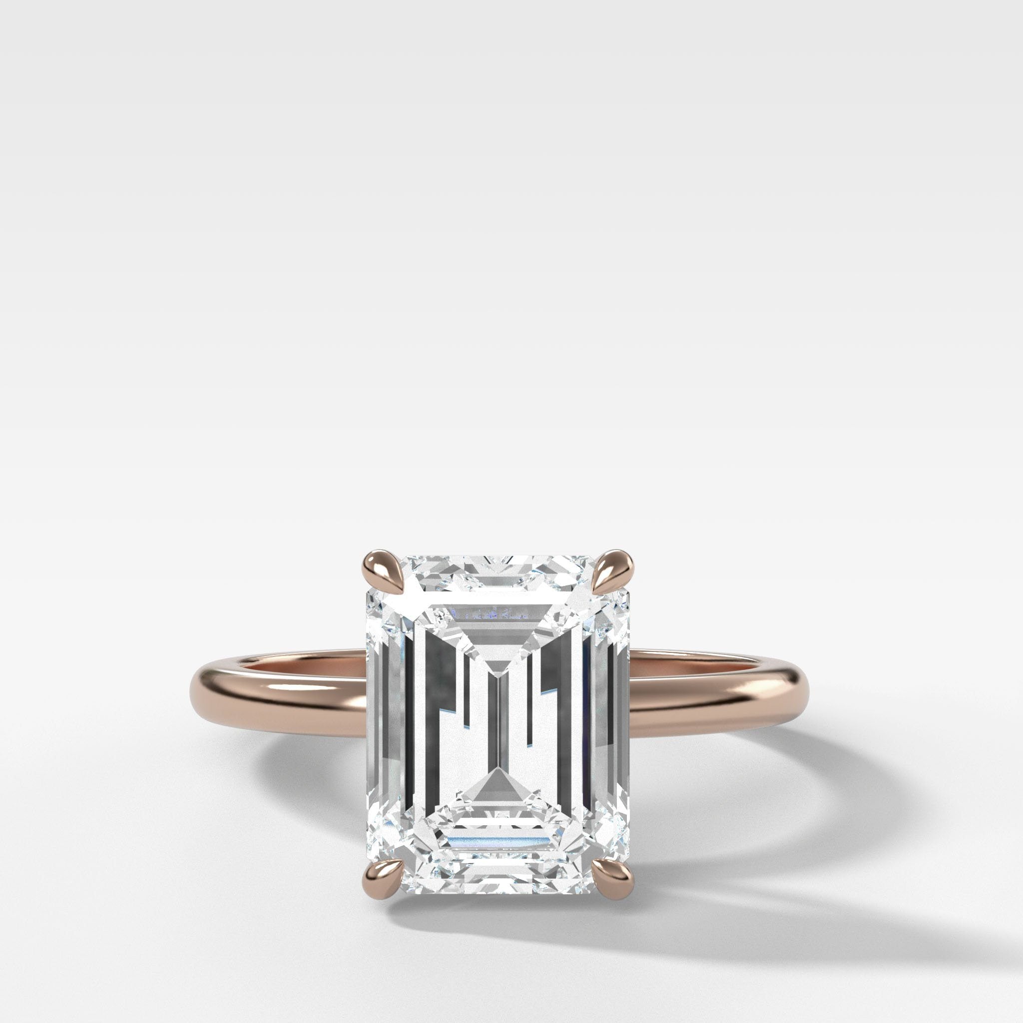 Crescent Solitaire Engagement Ring With Emerald Cut Diamond (North South)