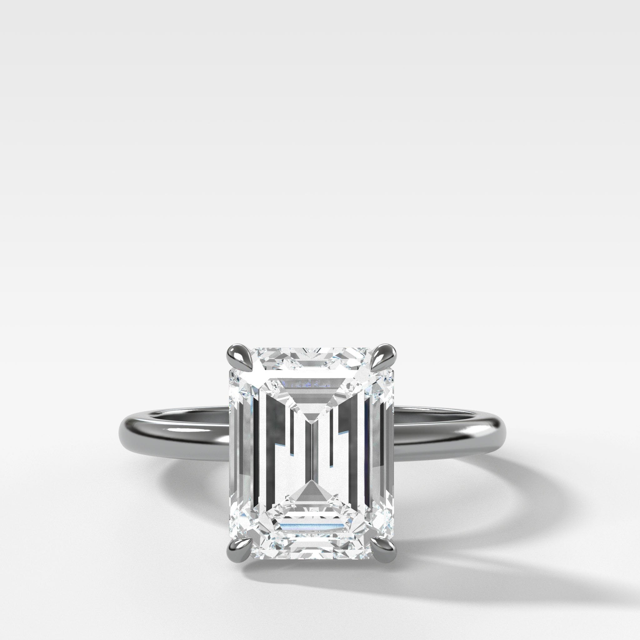 Crescent Solitaire Engagement Ring With Emerald Cut Diamond (North South)