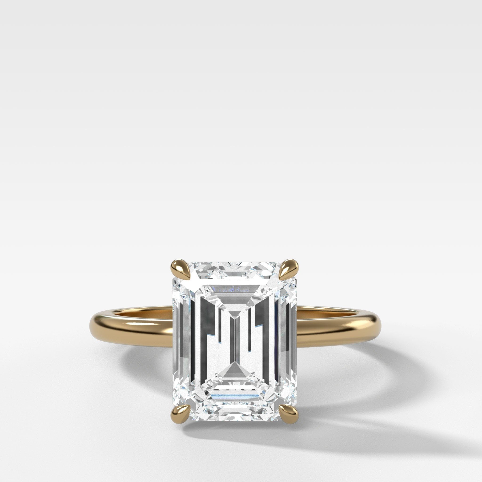 Crescent Solitaire Engagement Ring With Emerald Cut Diamond (North South)