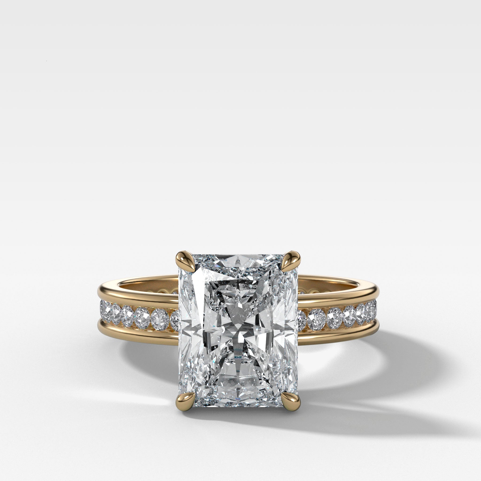 Petite Channel Set Engagement Ring with Elongated Radiant Cut Diamond