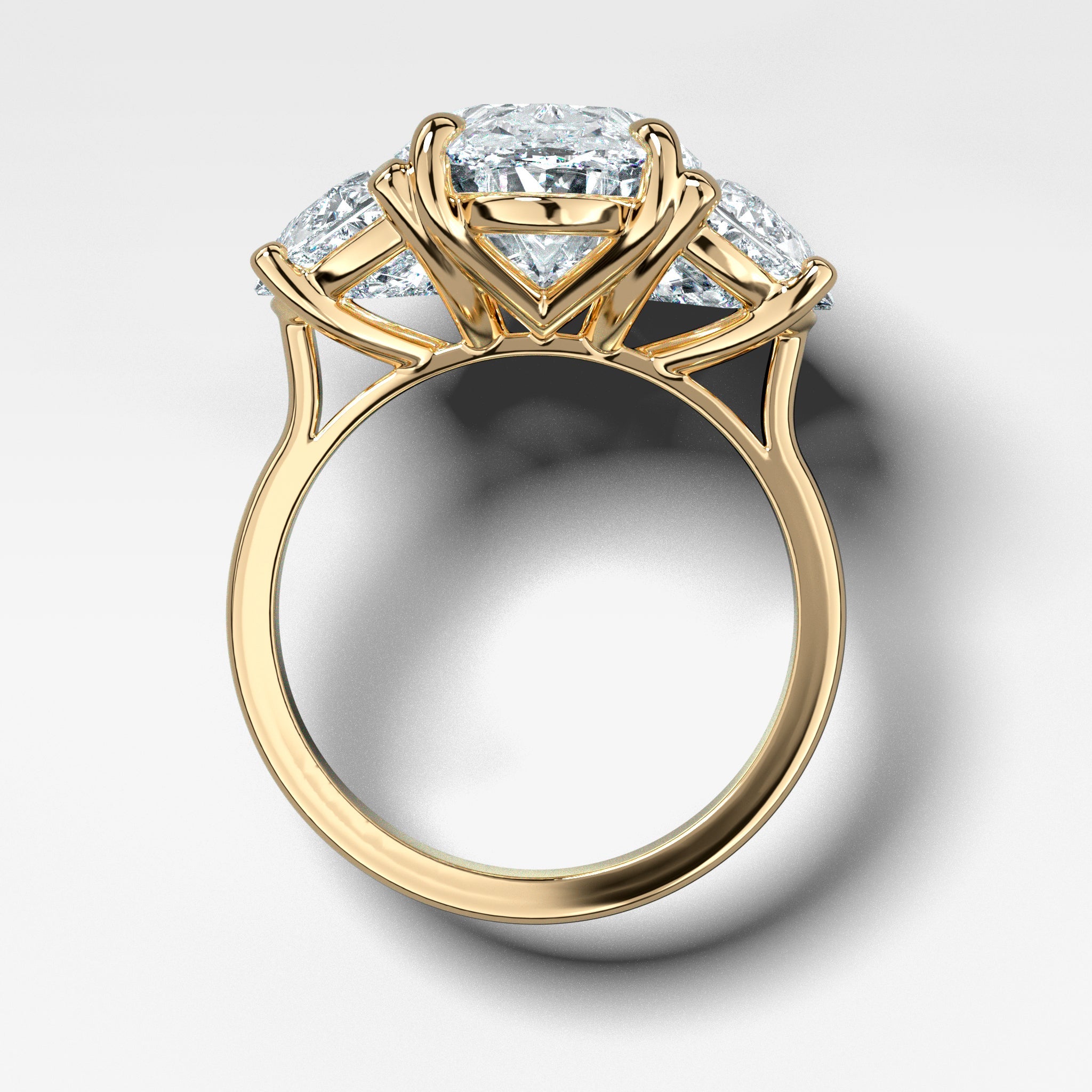 Jumbo Three Stone ring with Half Moon sides & an Oval Cut