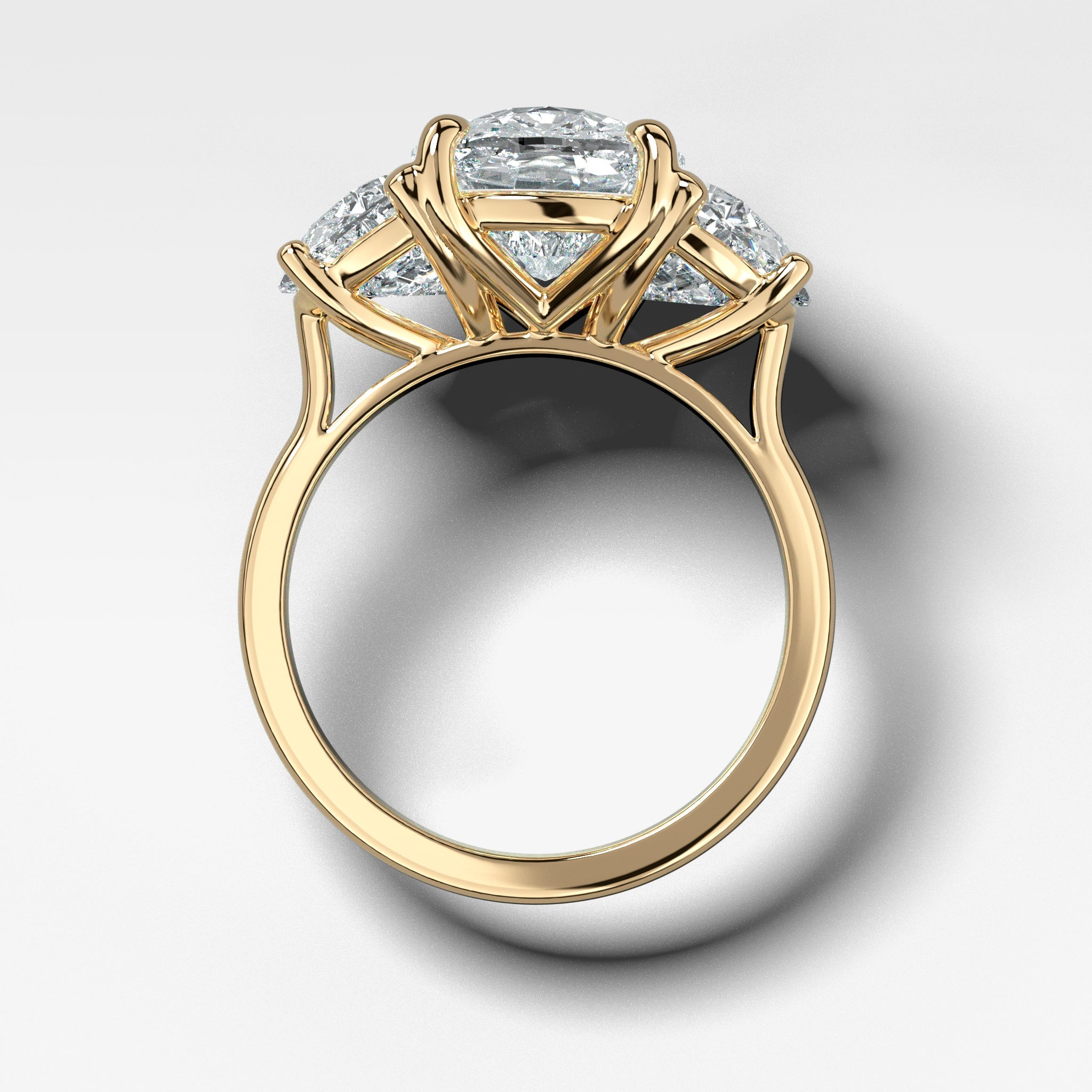Jumbo Three Stone ring with Half Moon sides & an Elongated Cushion Cut