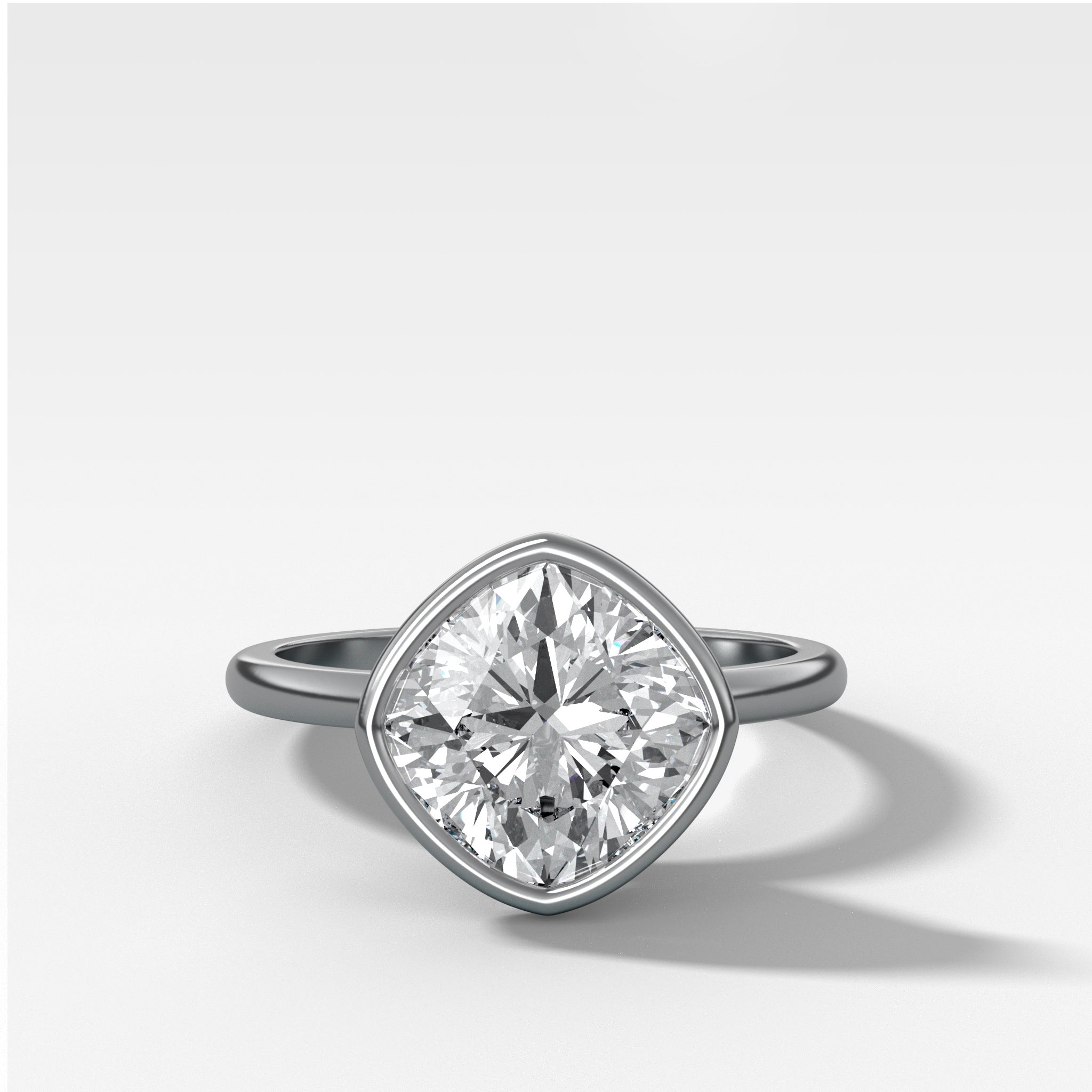 Penumbra Bezel Set Engagement Ring With Tilted Square Cushion Cut