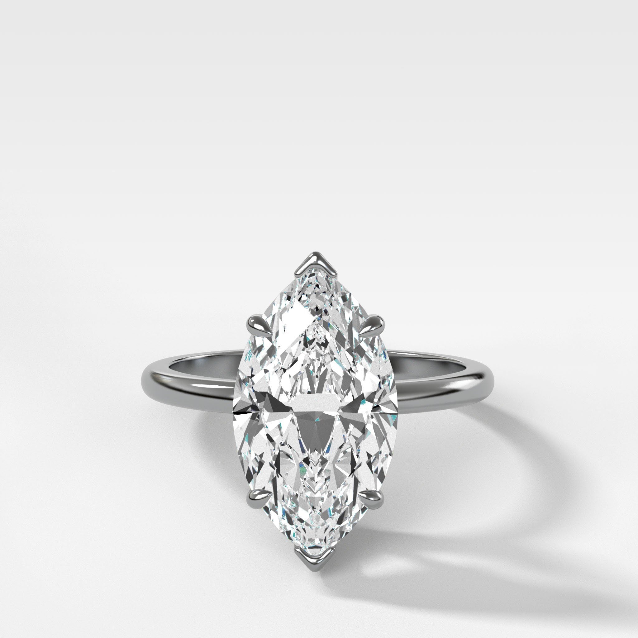 Crescent Solitaire Engagement Ring With Marquise Cut Diamond (North South)