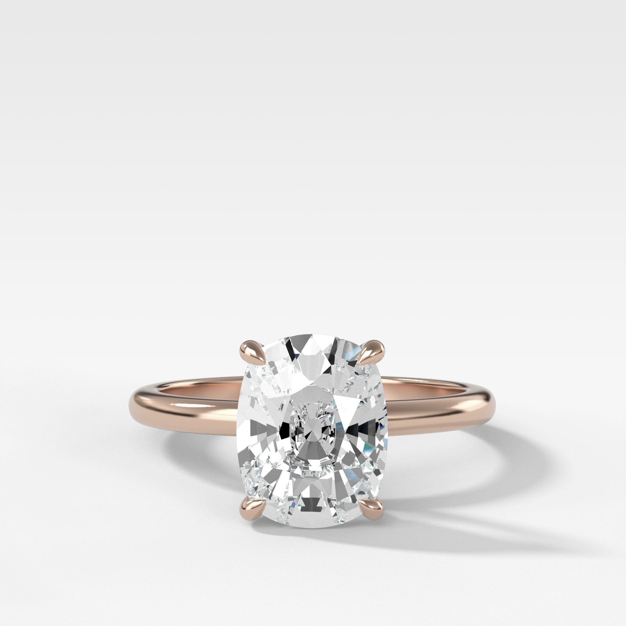 Crescent Solitaire Engagement Ring With Elongated Cushion Cut Diamond
