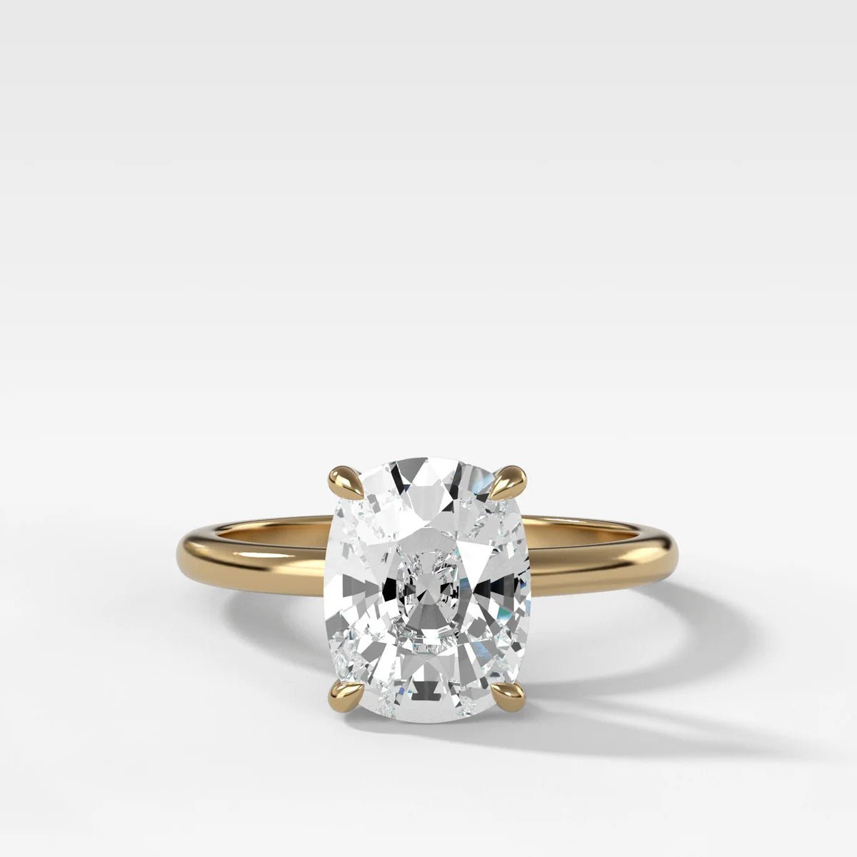 Crescent Solitaire Engagement Ring With Elongated Cushion Cut Diamond