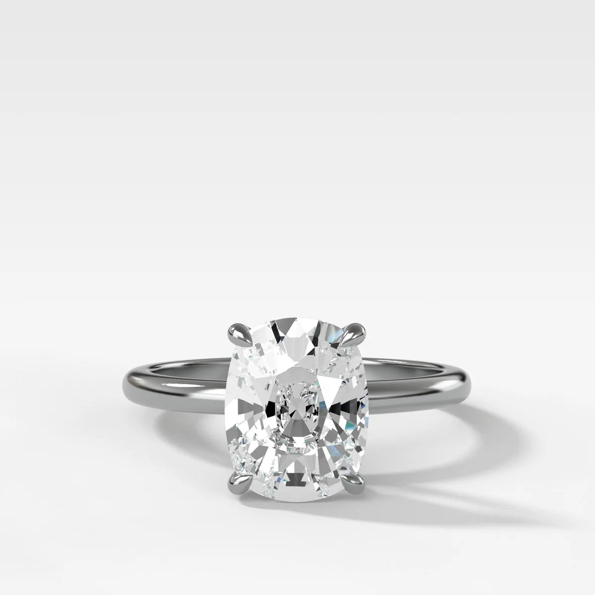 Crescent Solitaire Engagement Ring With Elongated Cushion Cut Diamond