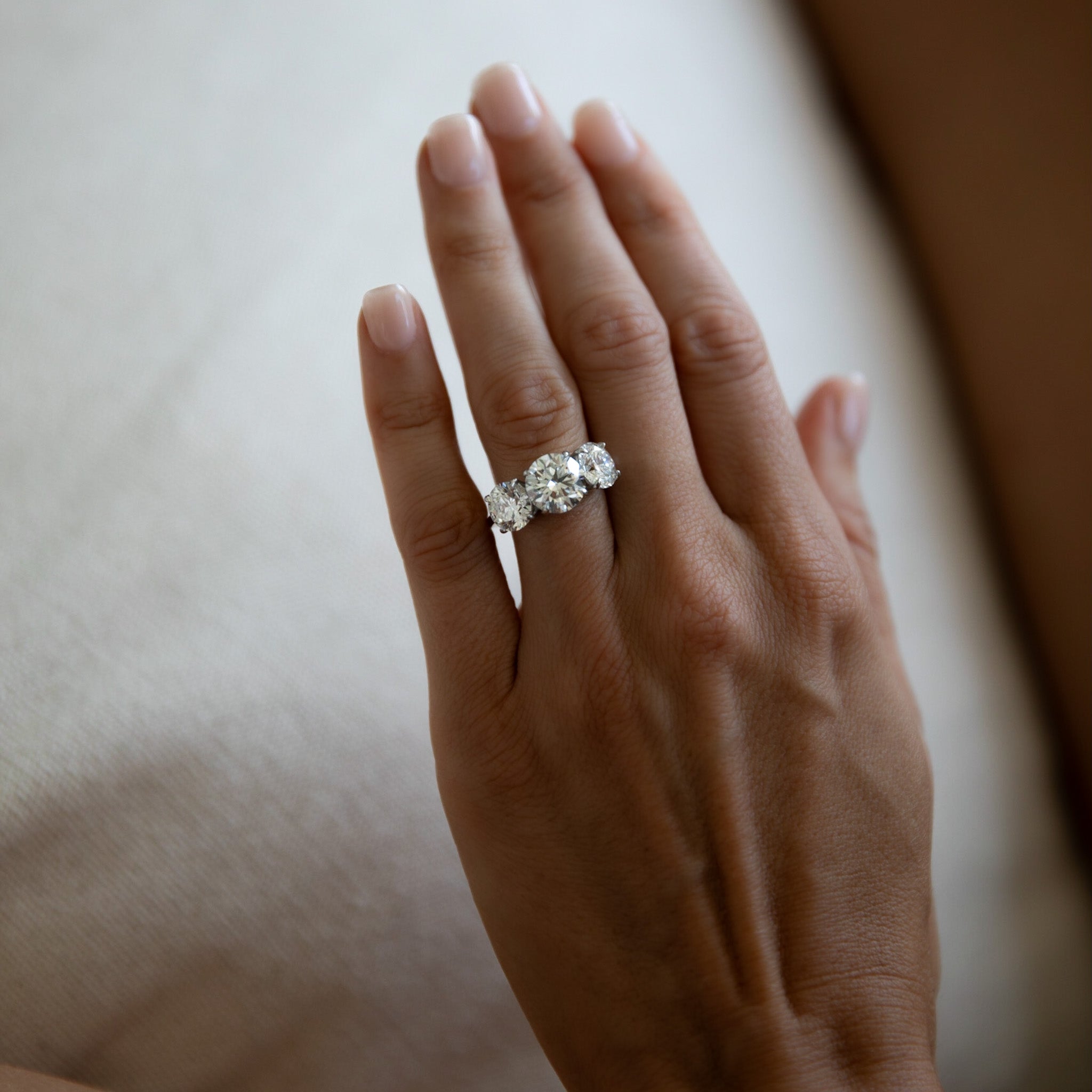 Triad Engagement Ring With Round Cut Diamonds