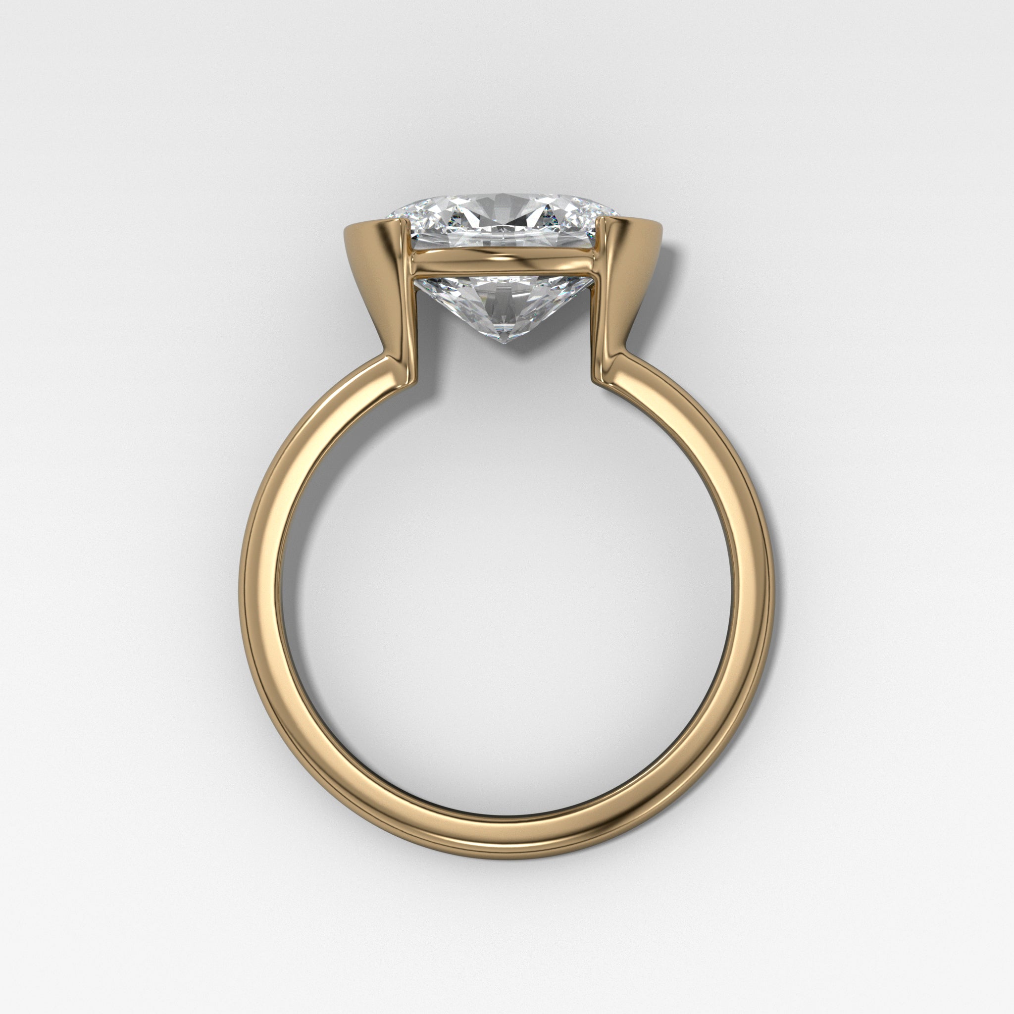 East West Half Bezel Solitaire Engagement Ring With Oval Cut Diamond