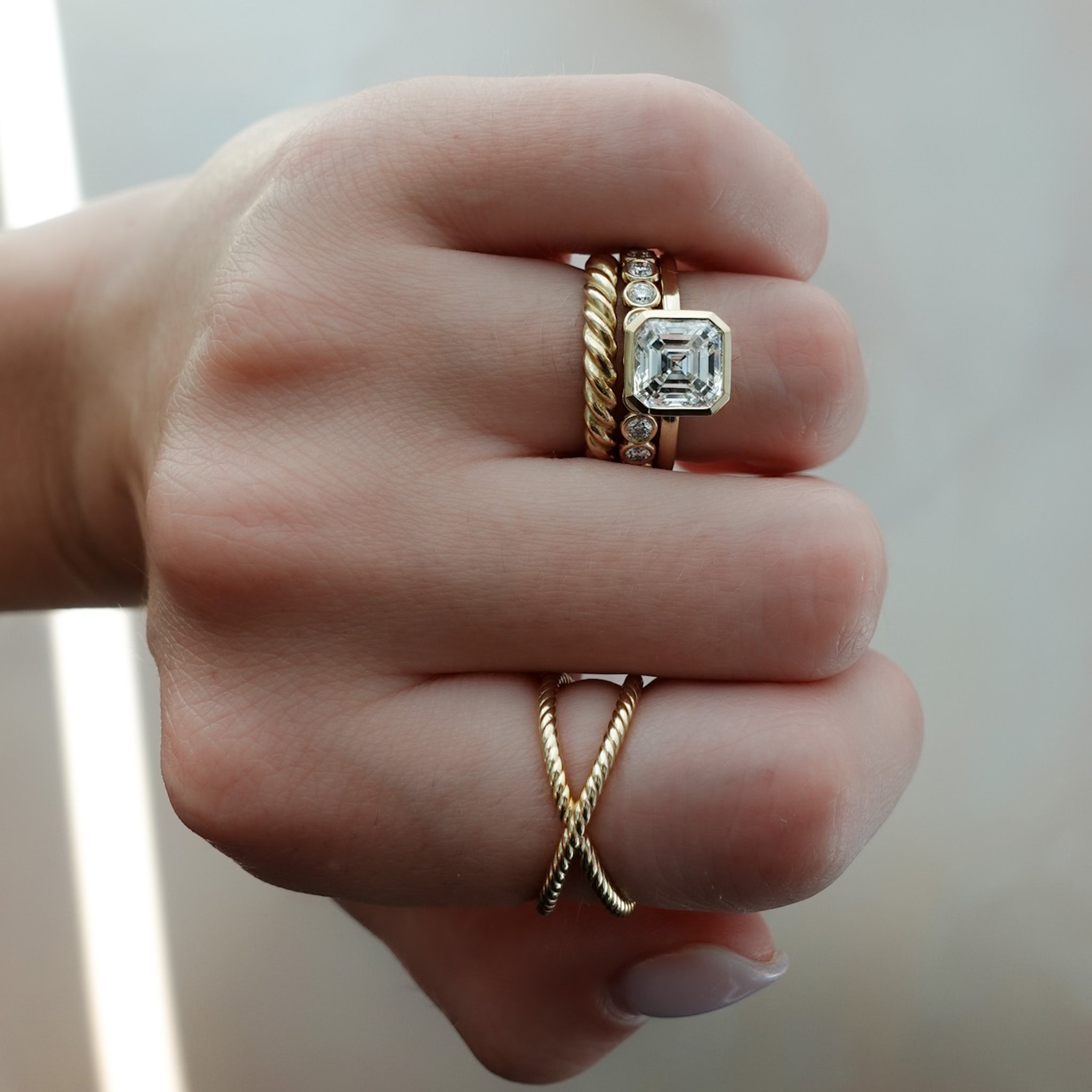 Penumbra Bezel Set Engagement Ring With Asscher Cut