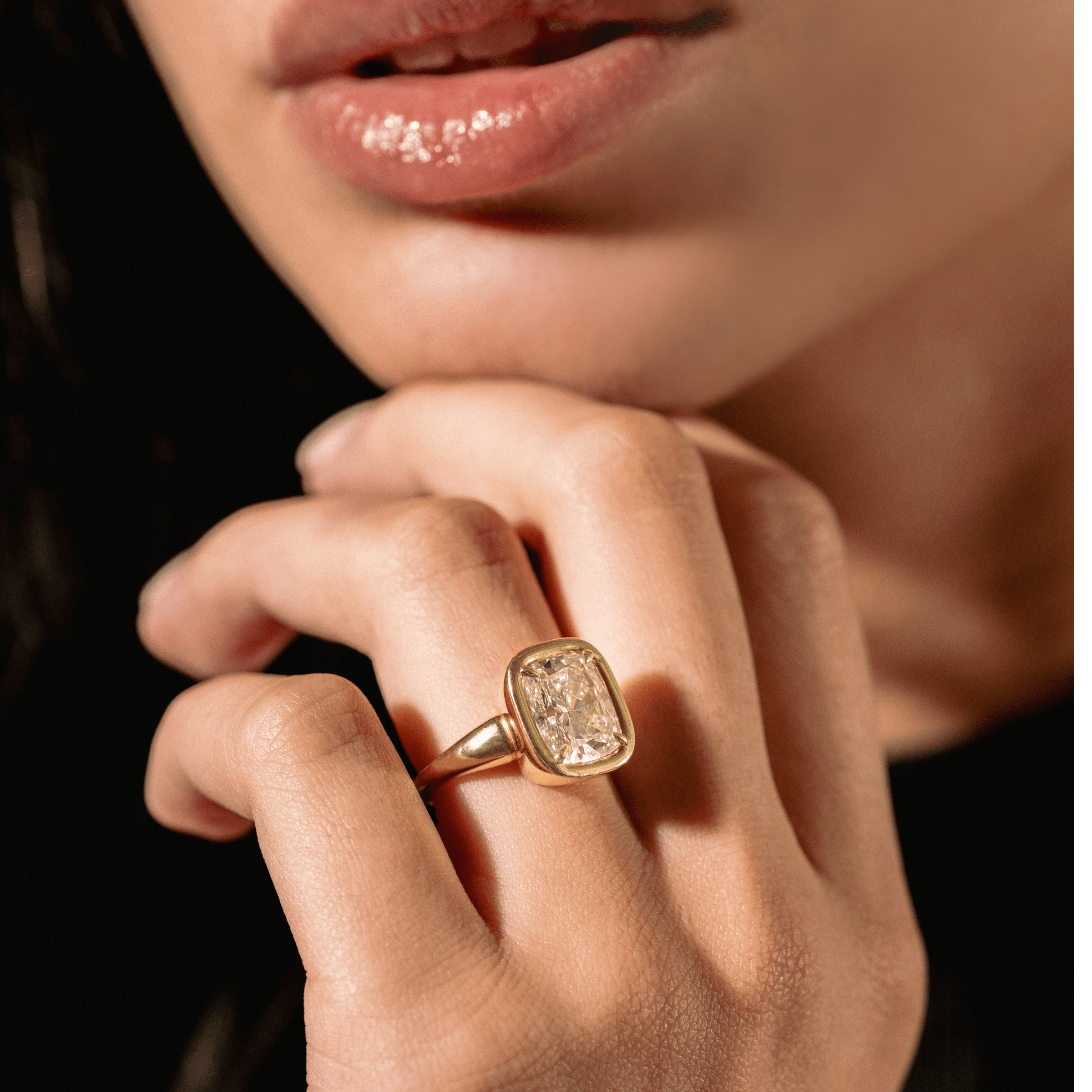 Club Ring Solitaire Engagement Ring With an Elongated Cushion Cut Diamond