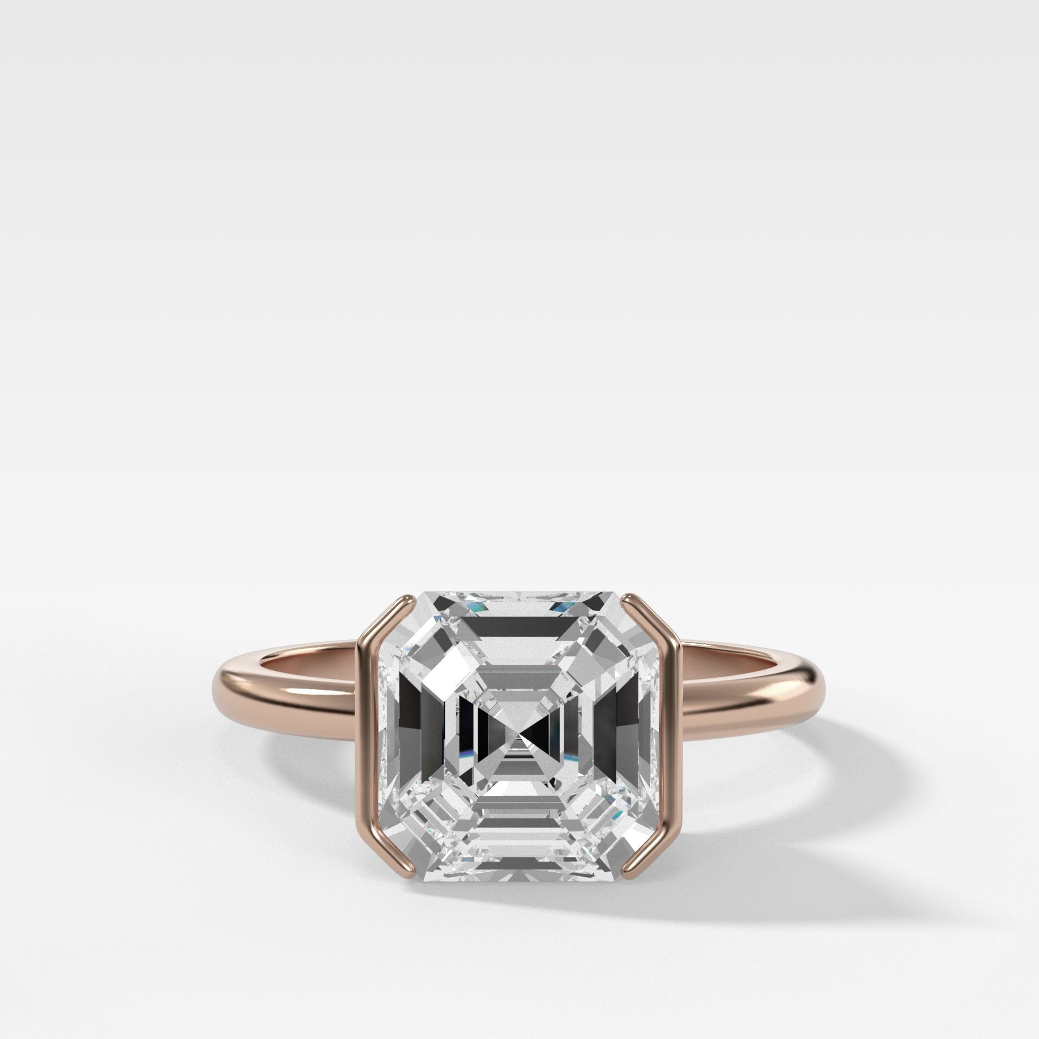 Half Bezel Solitaire Engagement Ring With Asscher Cut Diamond