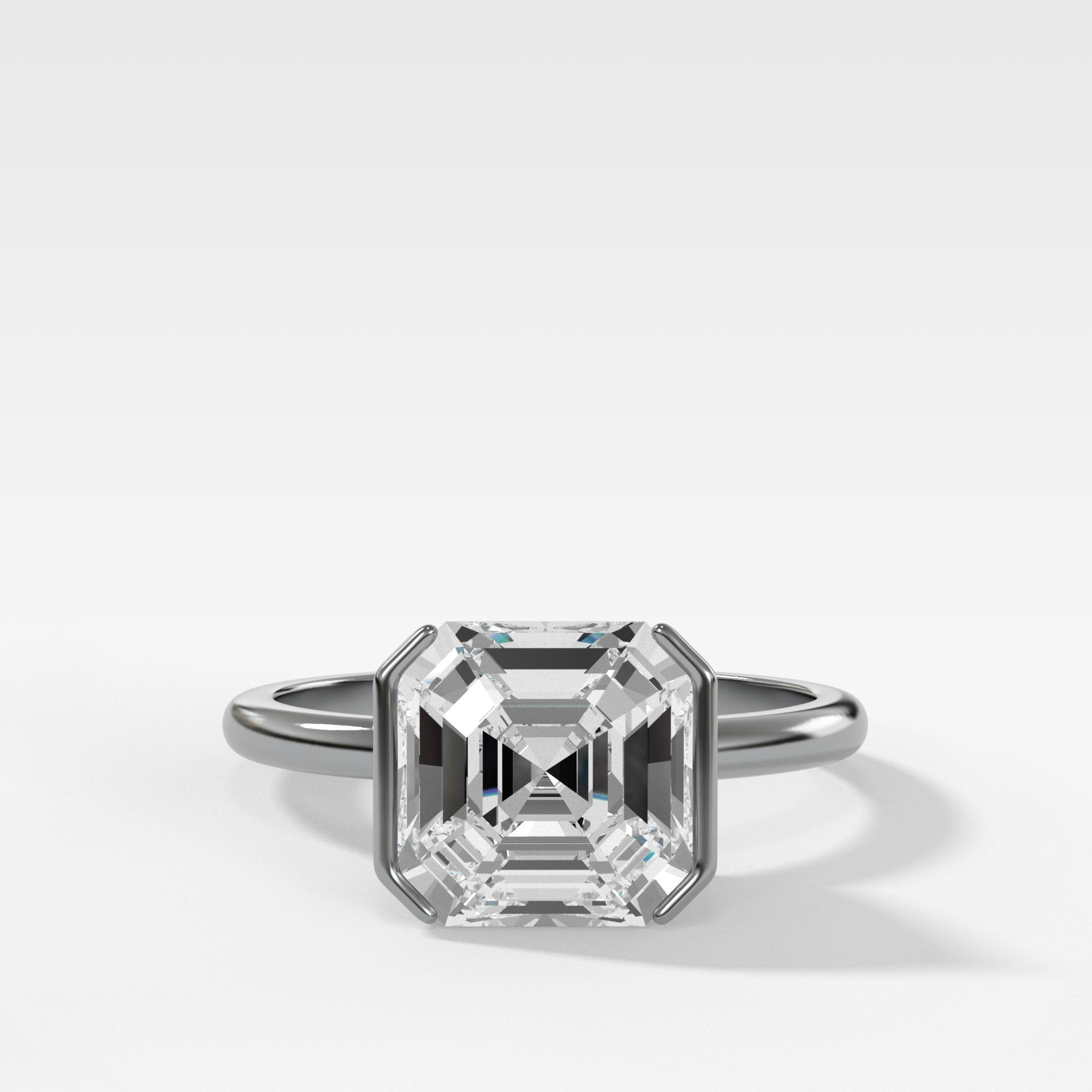 Half Bezel Solitaire Engagement Ring With Asscher Cut Diamond