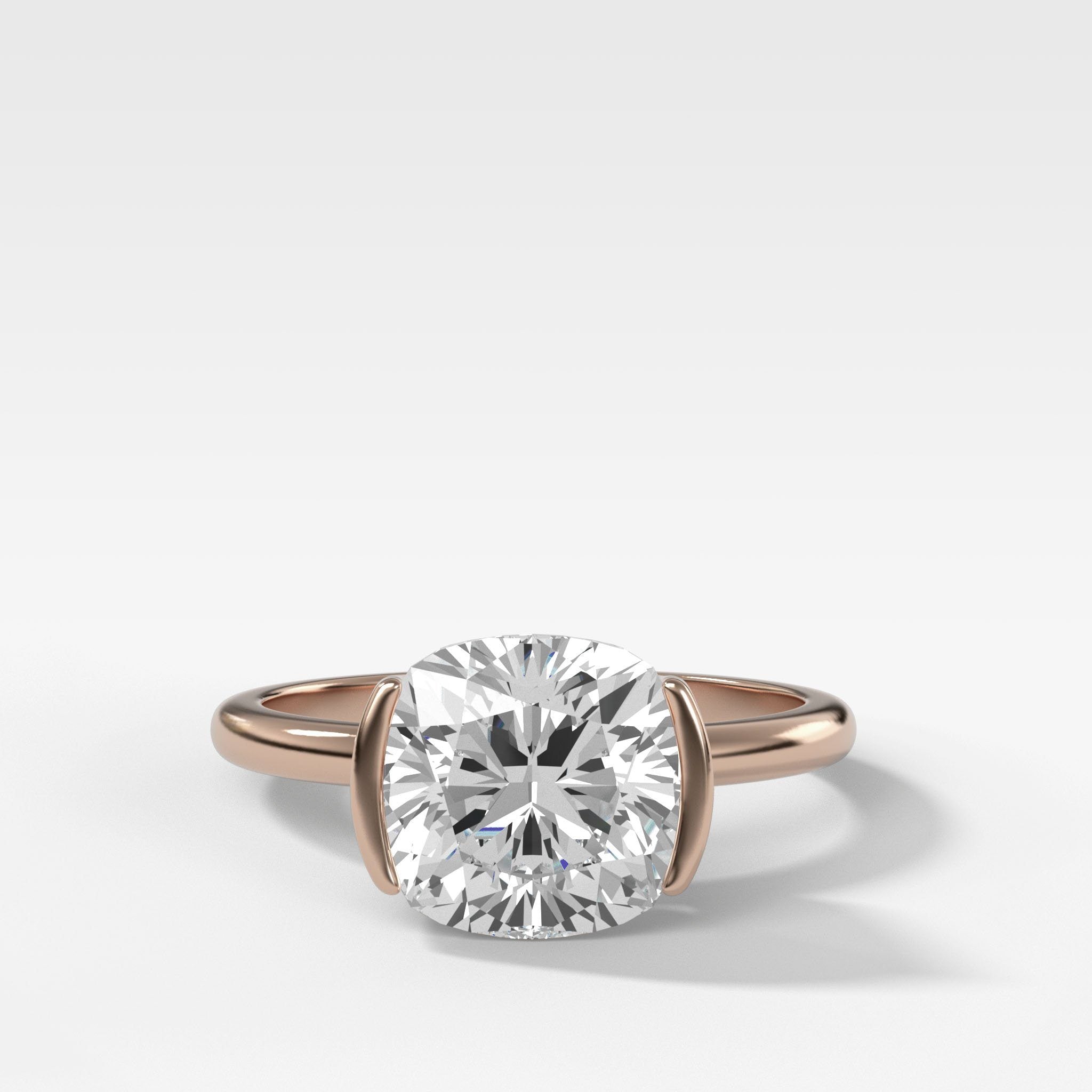 Half Bezel Solitaire Engagement Ring With Cushion Cut Diamond