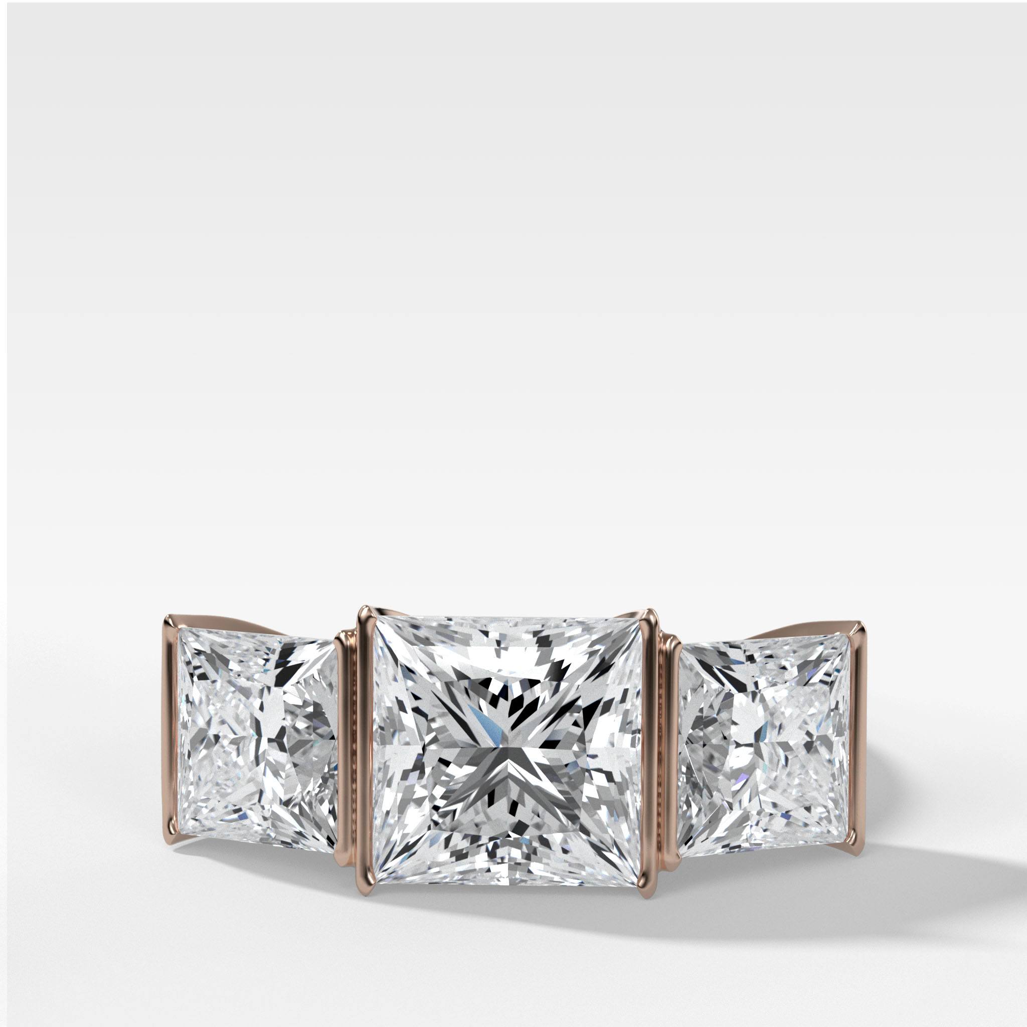 Half Bezel Triad Engagement Ring With Princess Cut Diamonds