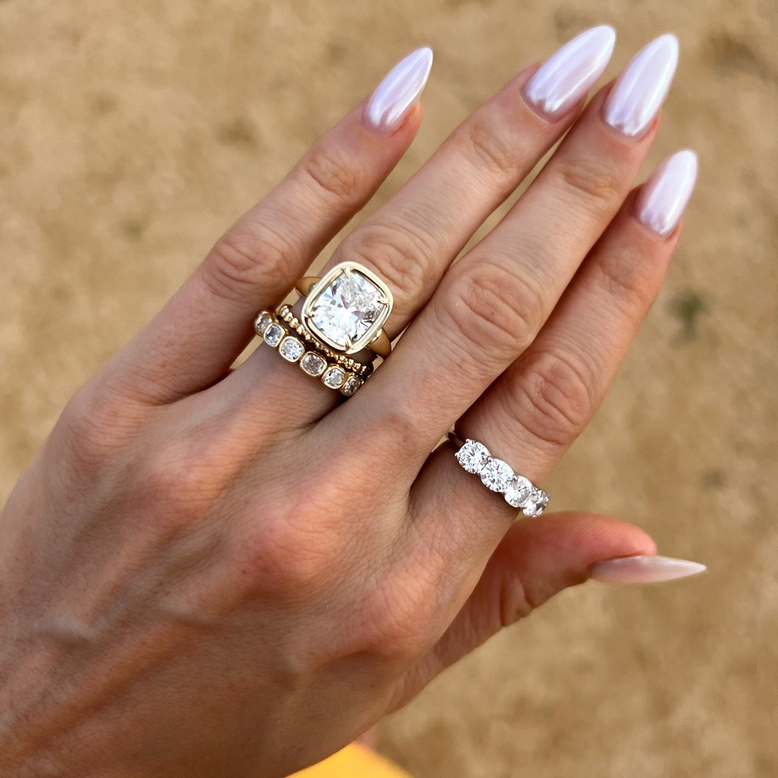 Club Ring Solitaire Engagement Ring With an Elongated Cushion Cut Diamond