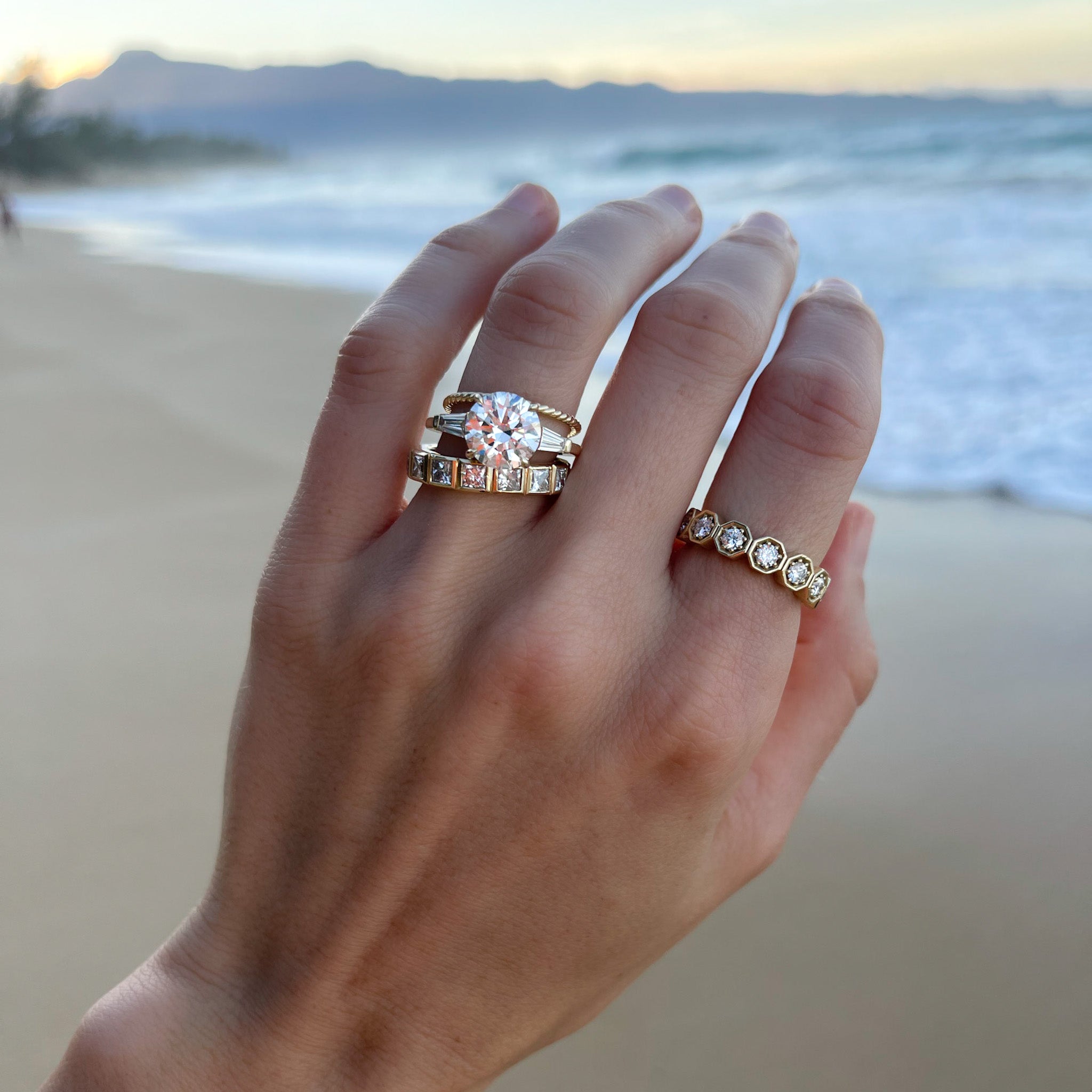 Translunar Tapered Baguette Engagement Ring With Round Cut Diamond