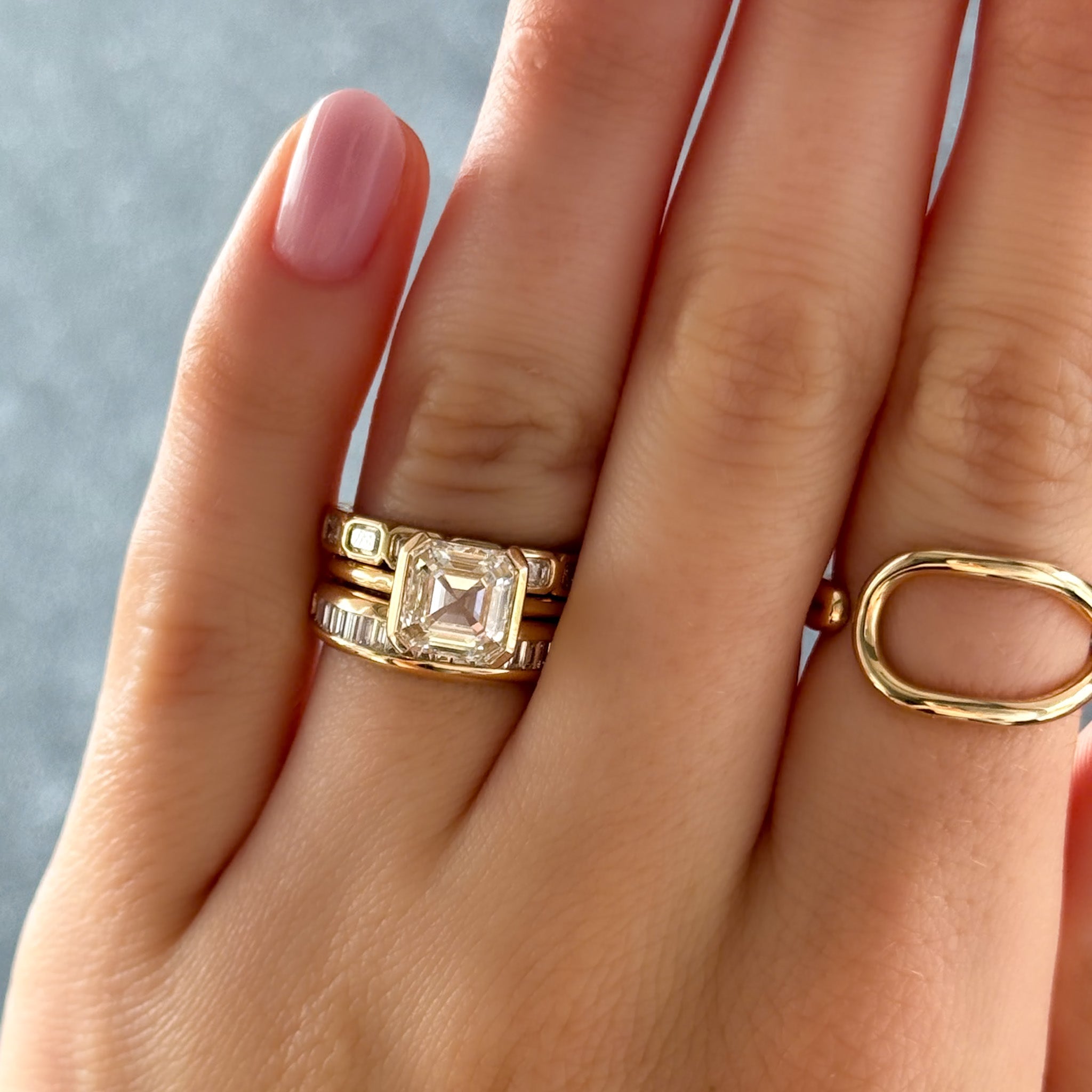 Half Bezel Solitaire Engagement Ring With Asscher Cut Diamond