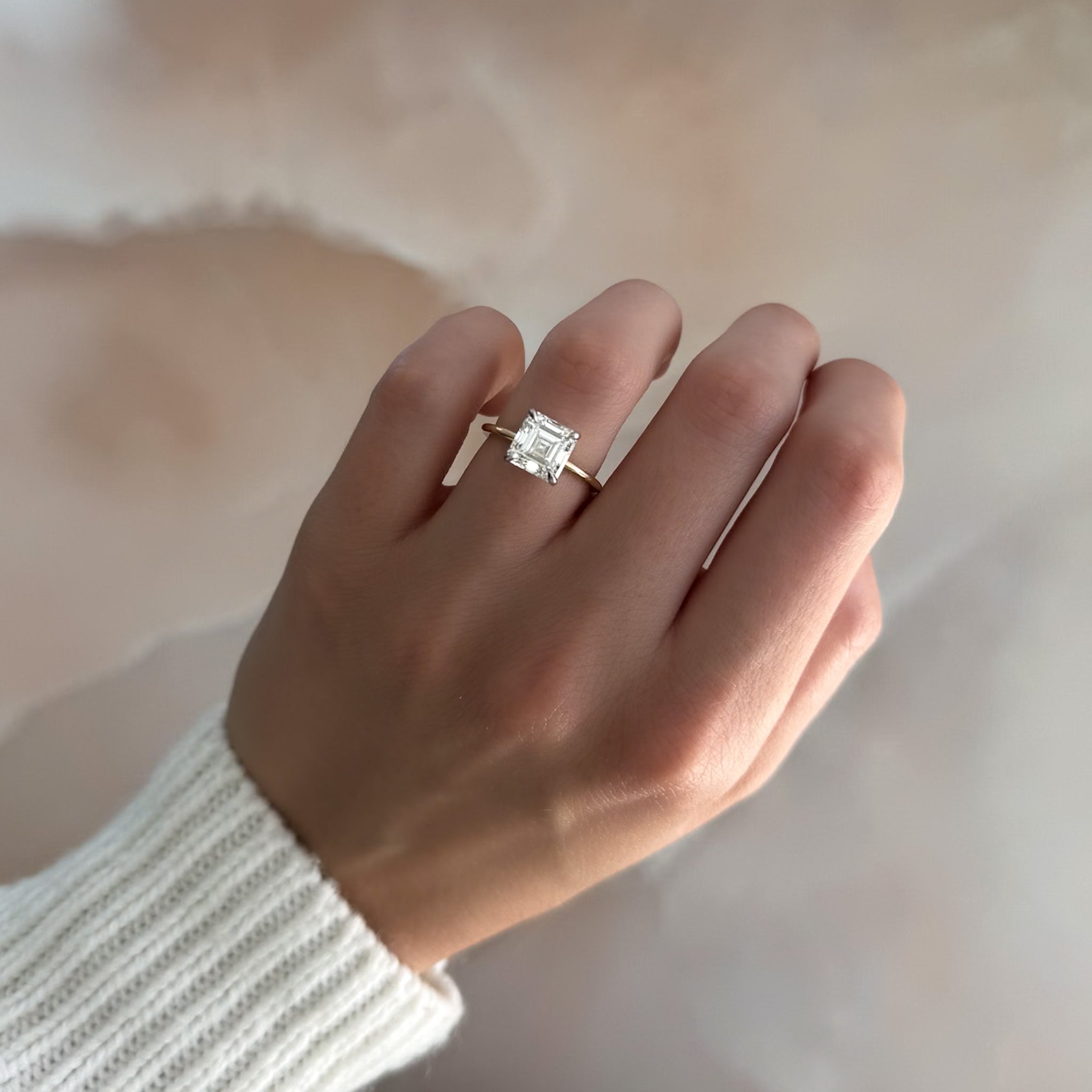 Thin + Simple Solitaire Engagement Ring With Asscher Cut Diamond