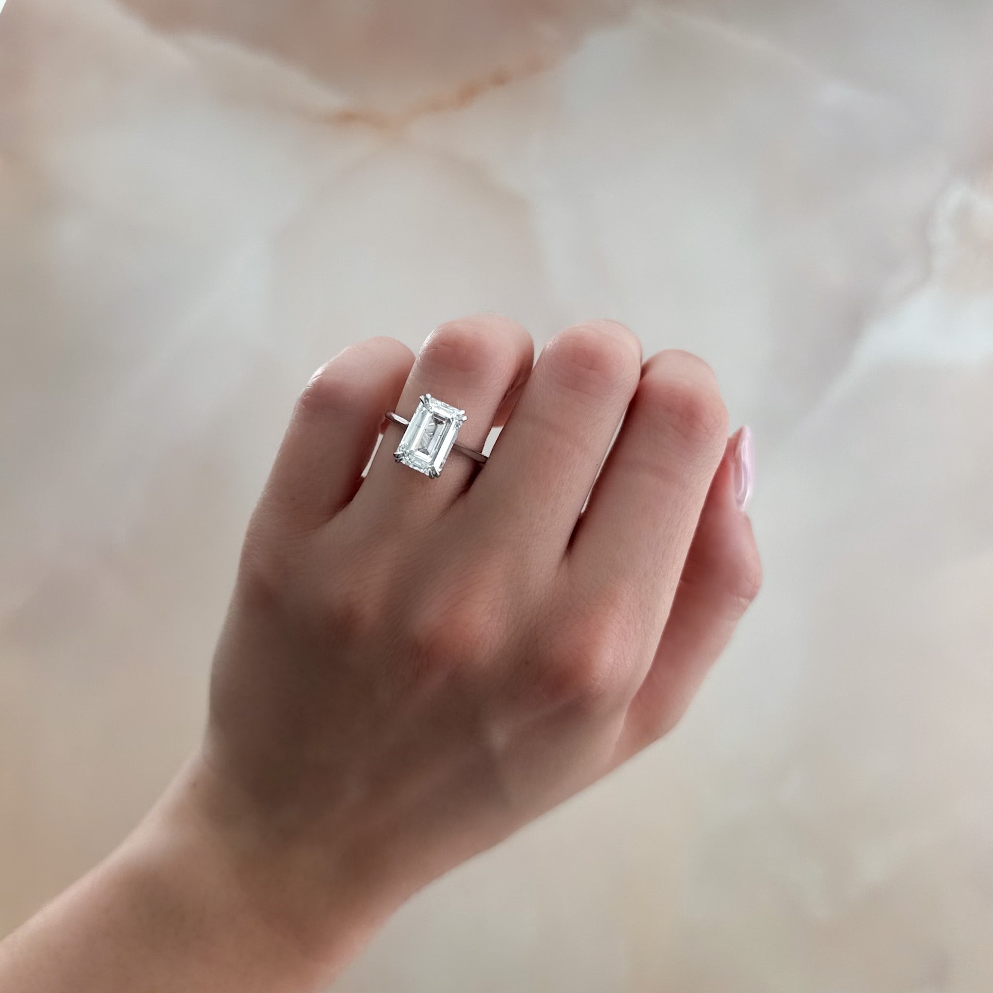 Signature Cathedral Solitaire Engagement Ring With Emerald Cut Diamond (North South)