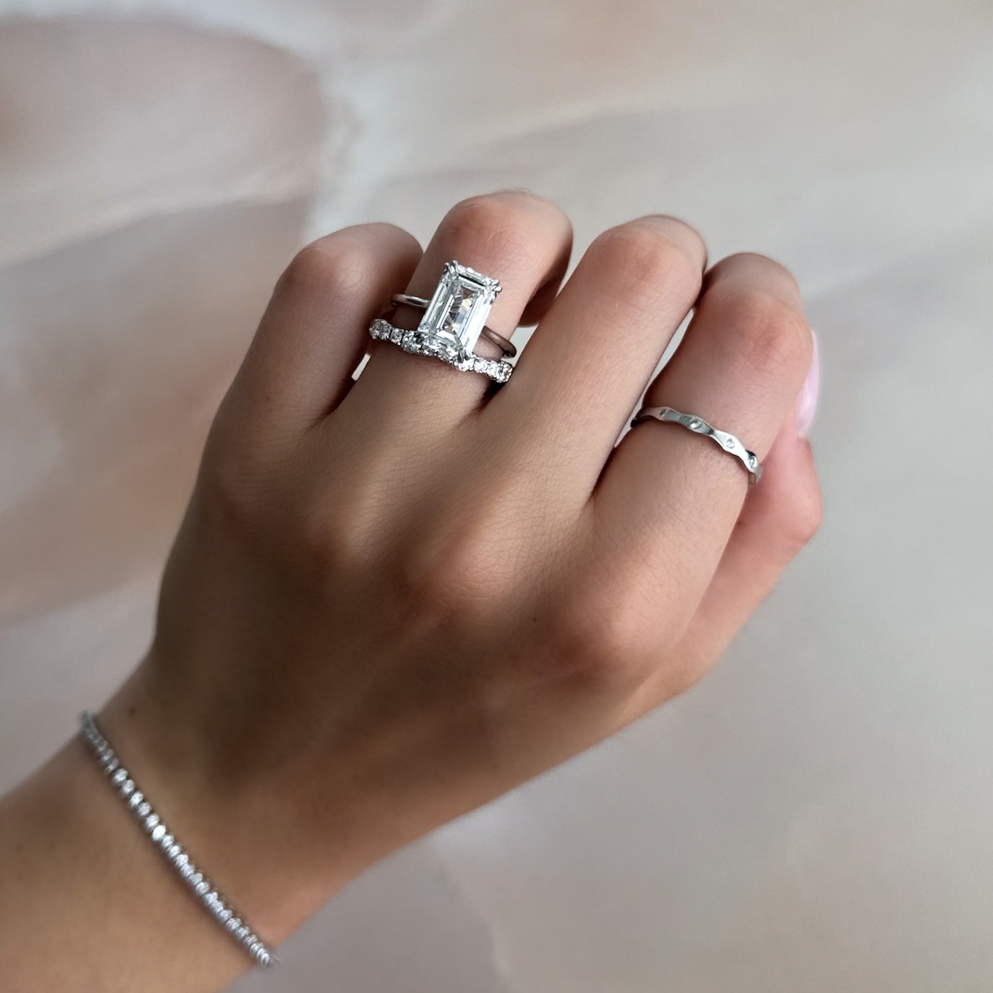 Signature Cathedral Solitaire Engagement Ring With Emerald Cut Diamond (North South)