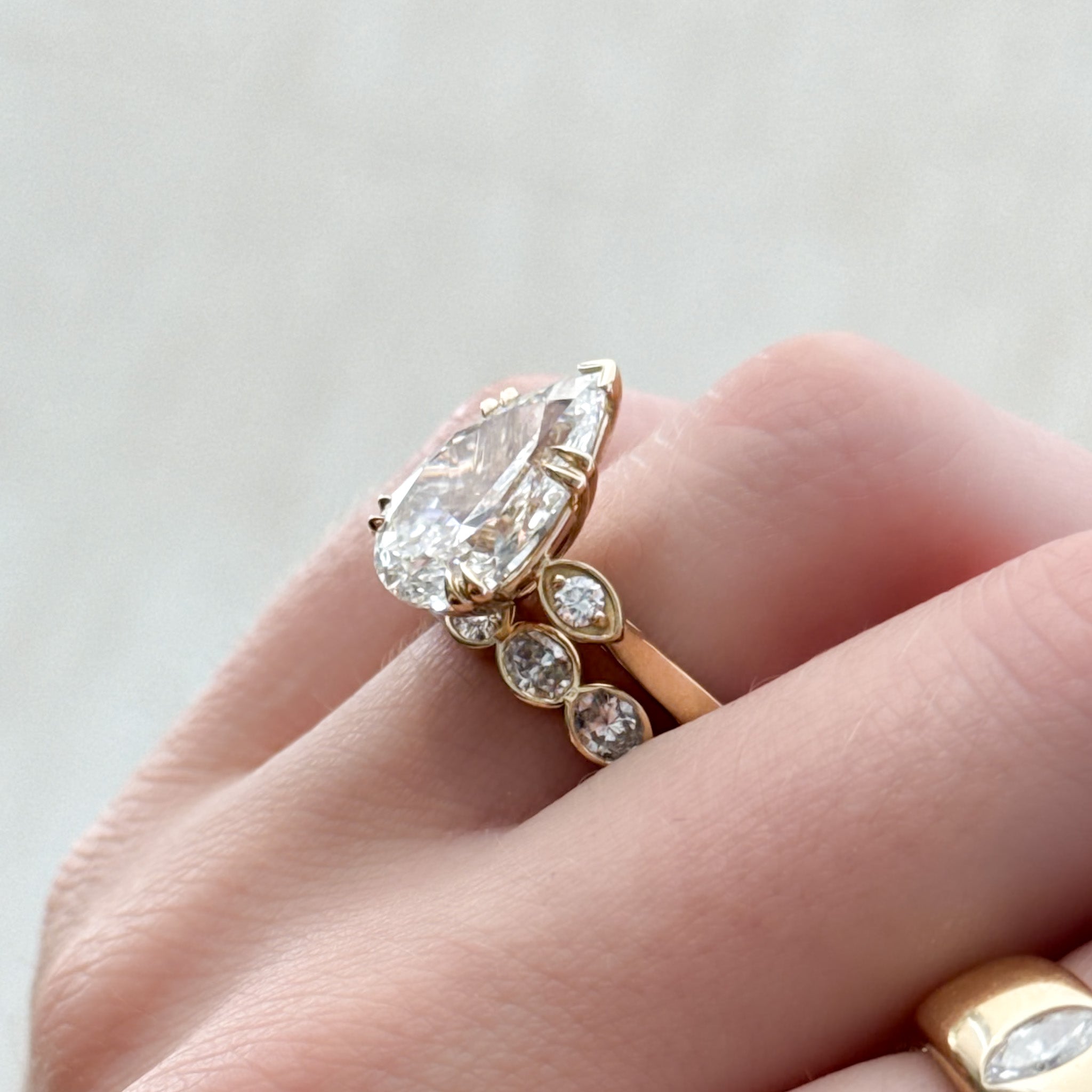 Vintage Ridge Shank Diamond Engagement Ring With Pear Cut Diamond