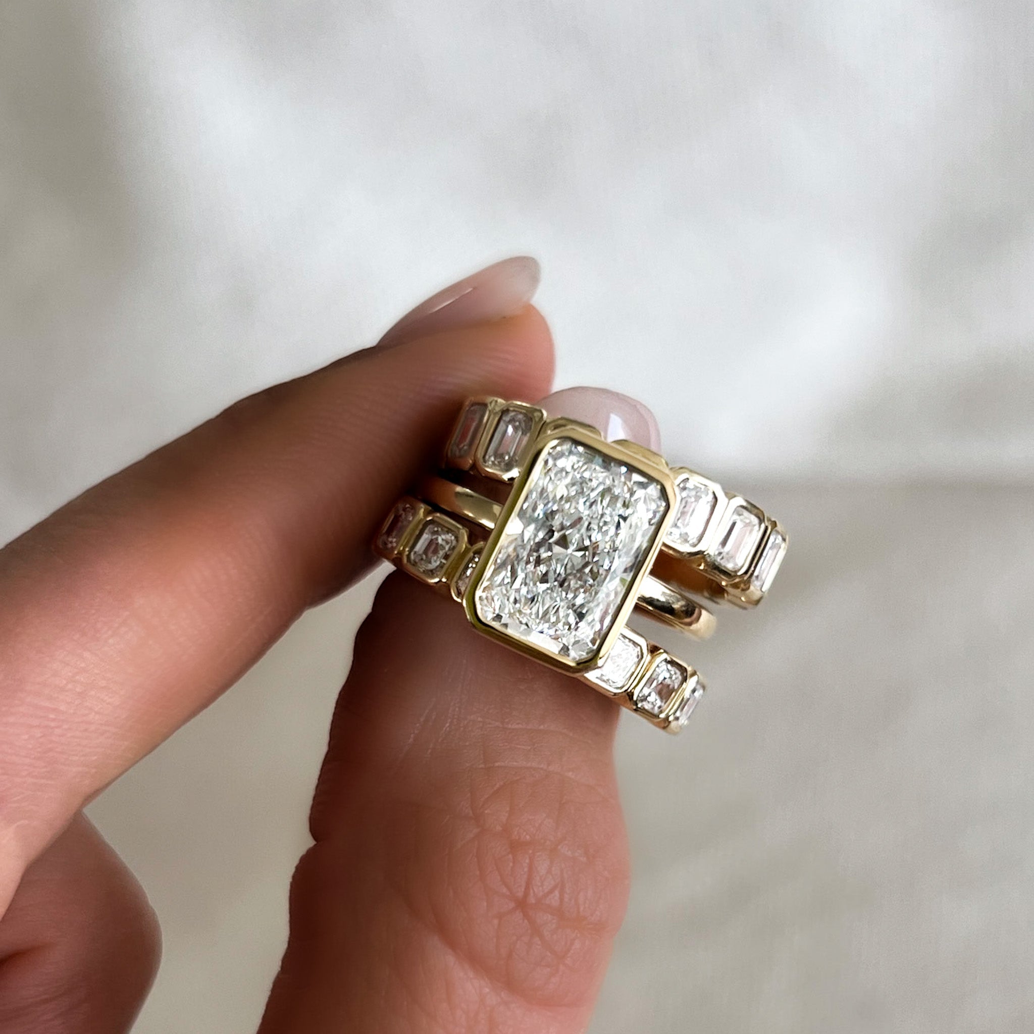 Penumbra Bezel Set Engagement Ring With Elongated Radiant Cut